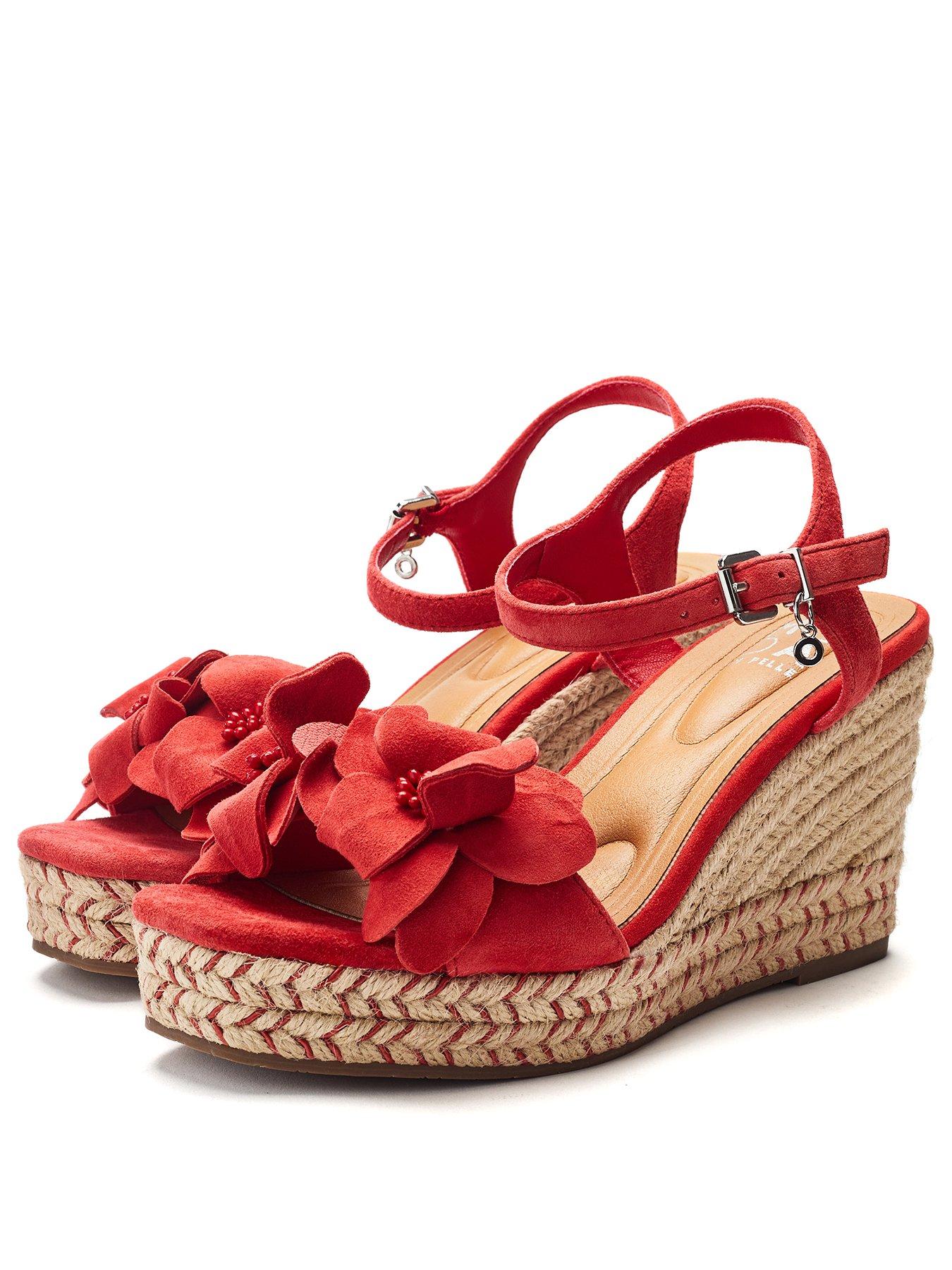 Image 3 of 5 of Moda In Pelle Mistee Red Suede Flower Detail Wedge