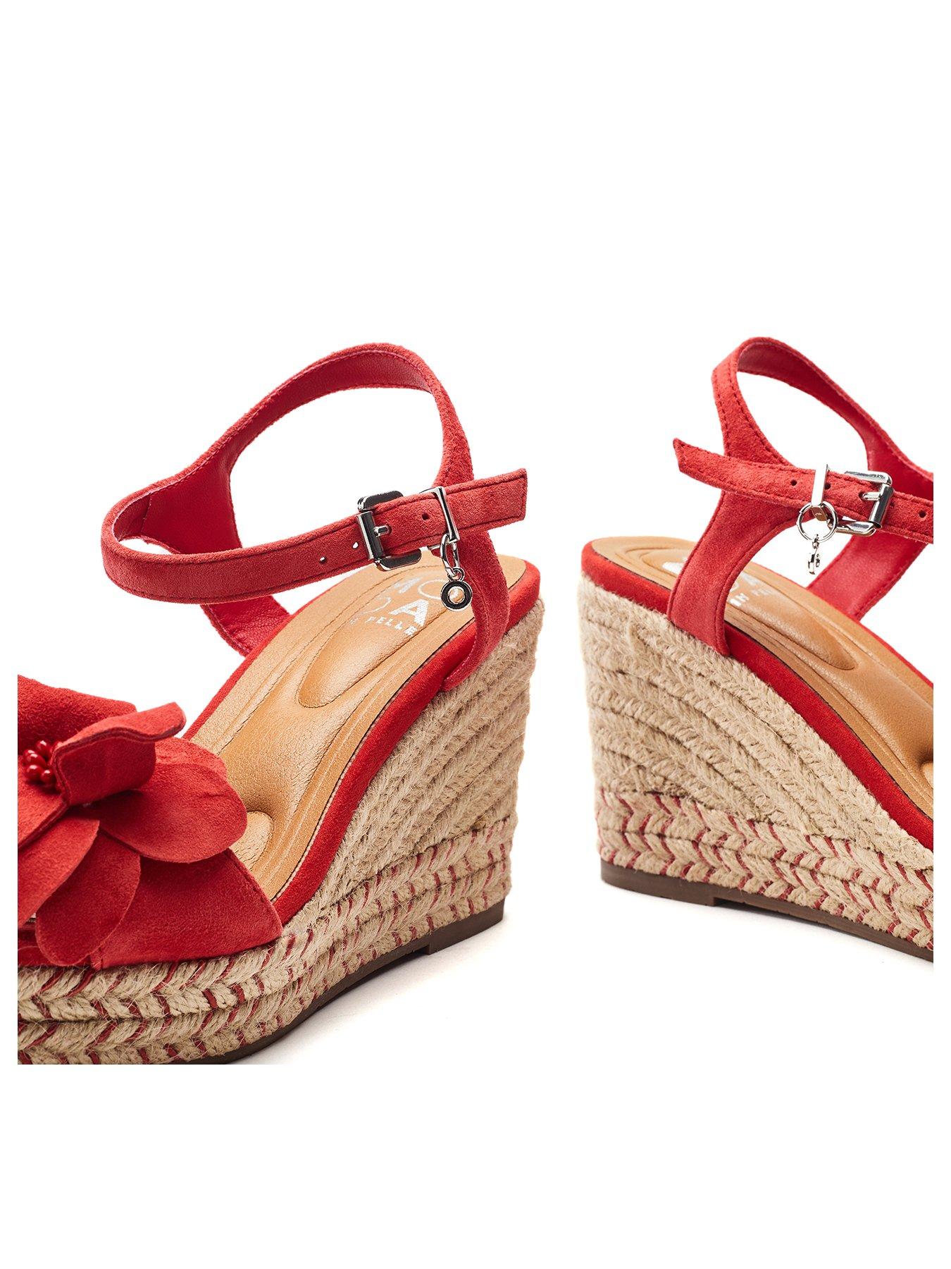 Image 4 of 5 of Moda In Pelle Mistee Red Suede Flower Detail Wedge