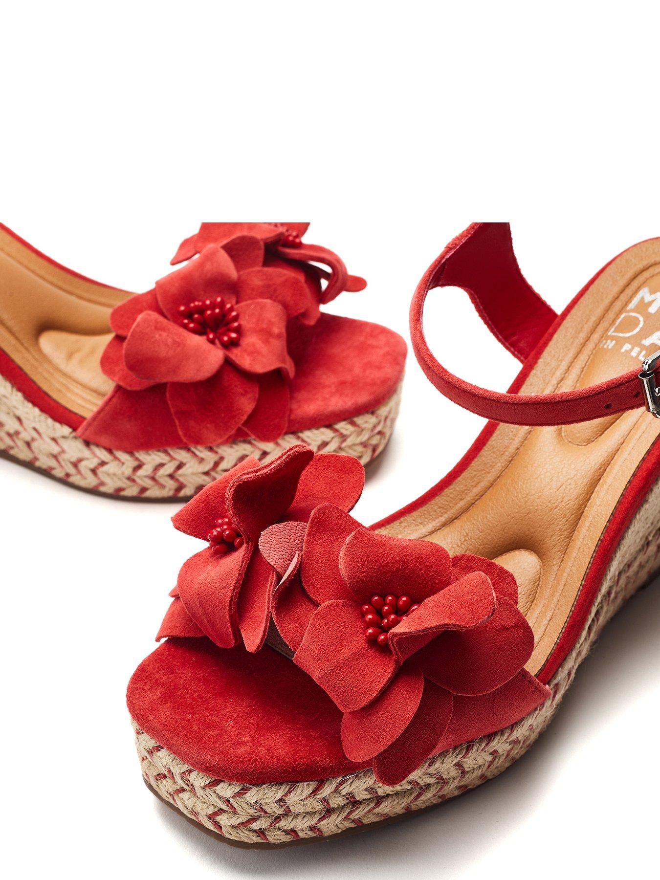 Image 5 of 5 of Moda In Pelle Mistee Red Suede Flower Detail Wedge