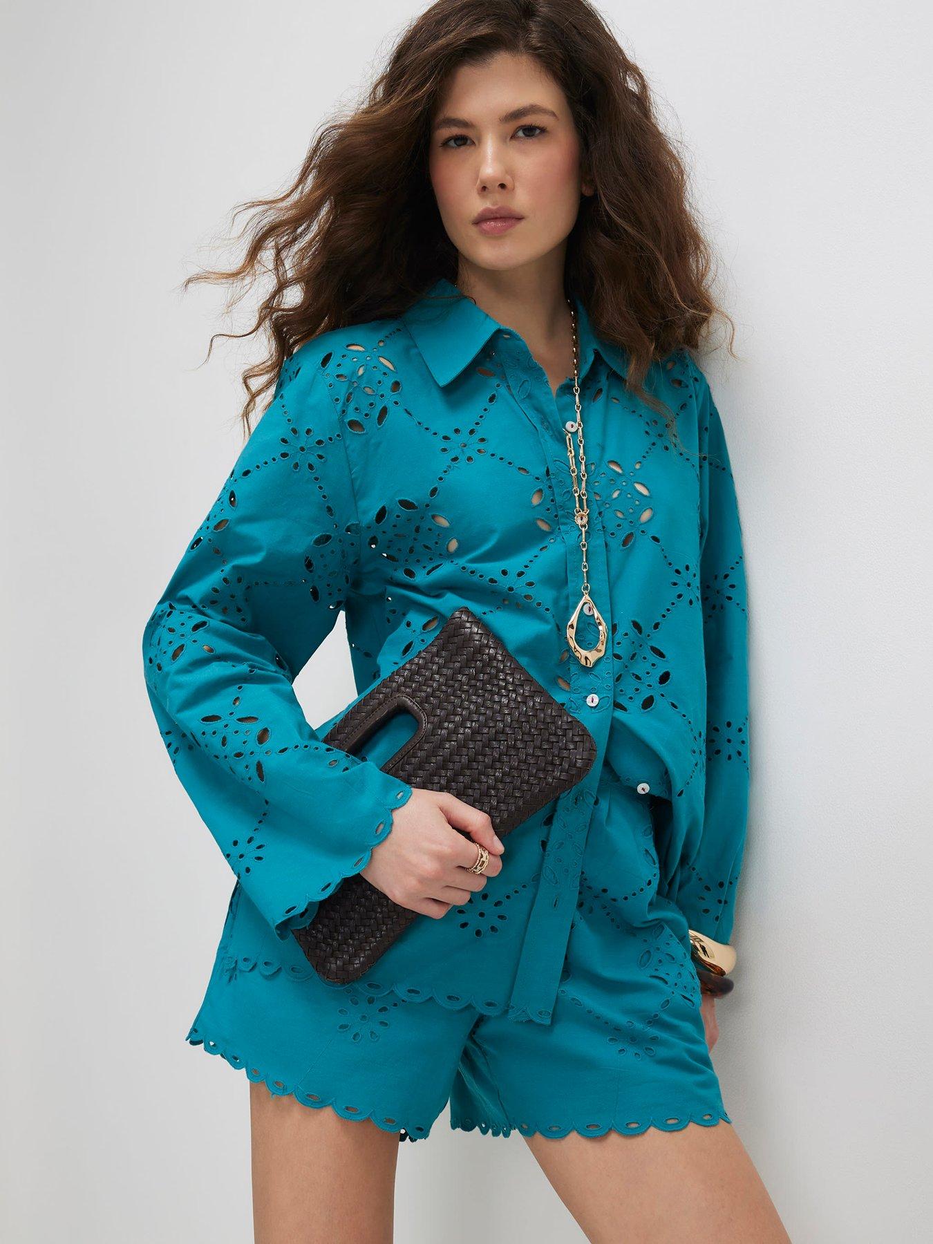 River Island Poplin Cutwork Shirt - Blue