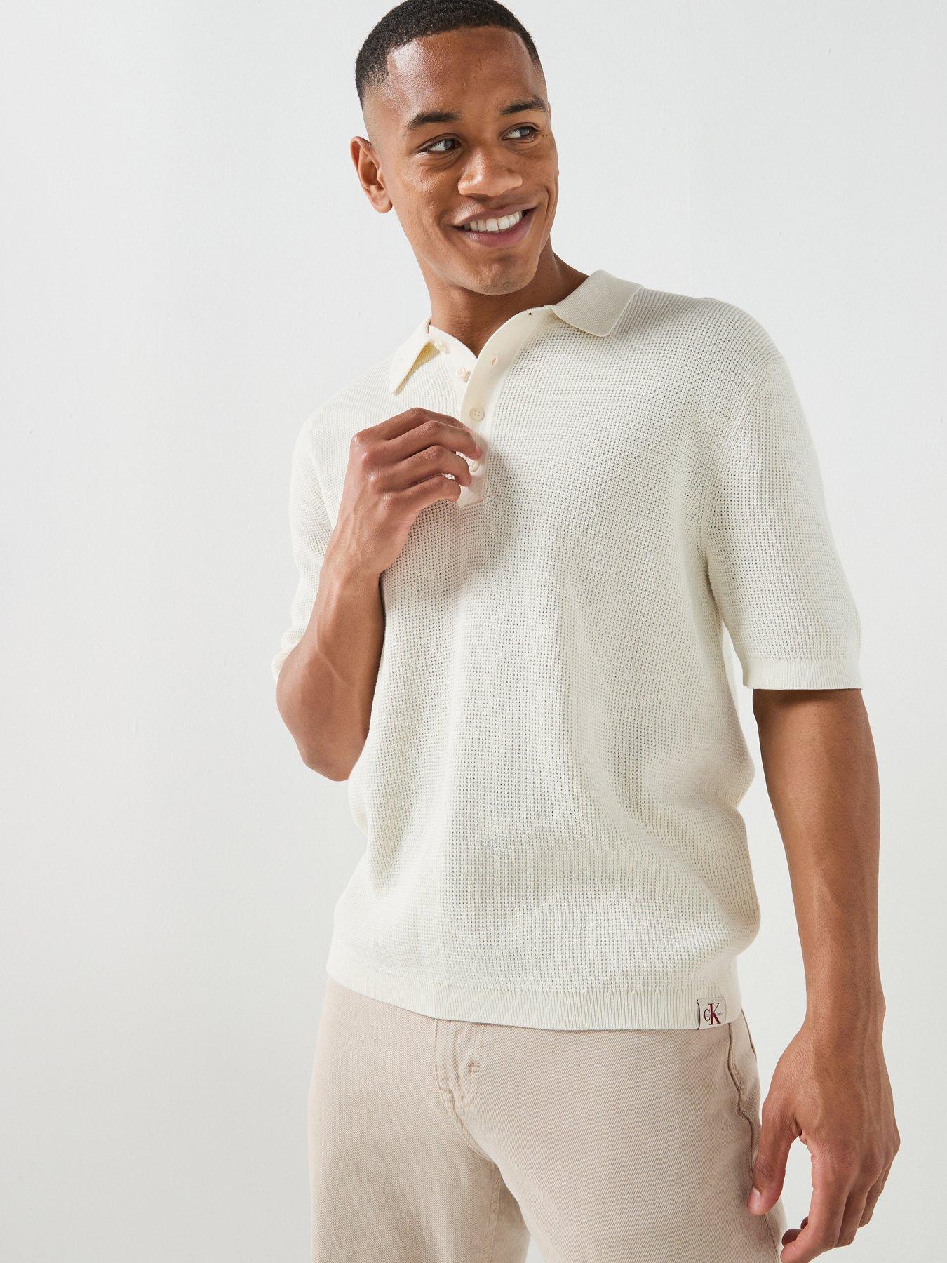 Calvin Klein Jeans Waffle Knitted Short Sleeve Polo Shirt - Off