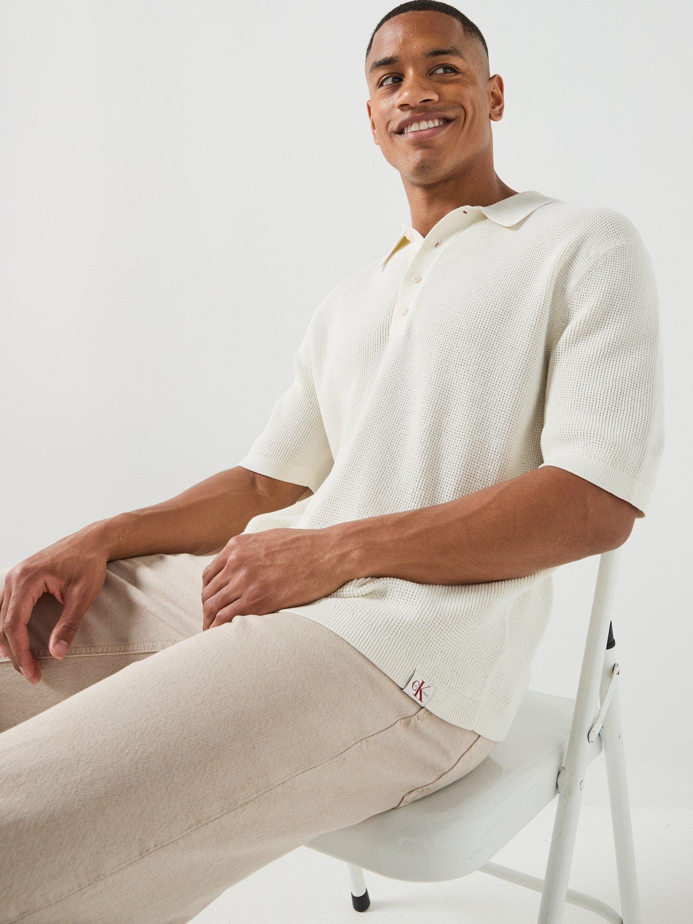 Calvin Klein Jeans Waffle Knitted Short Sleeve Polo Shirt - Off