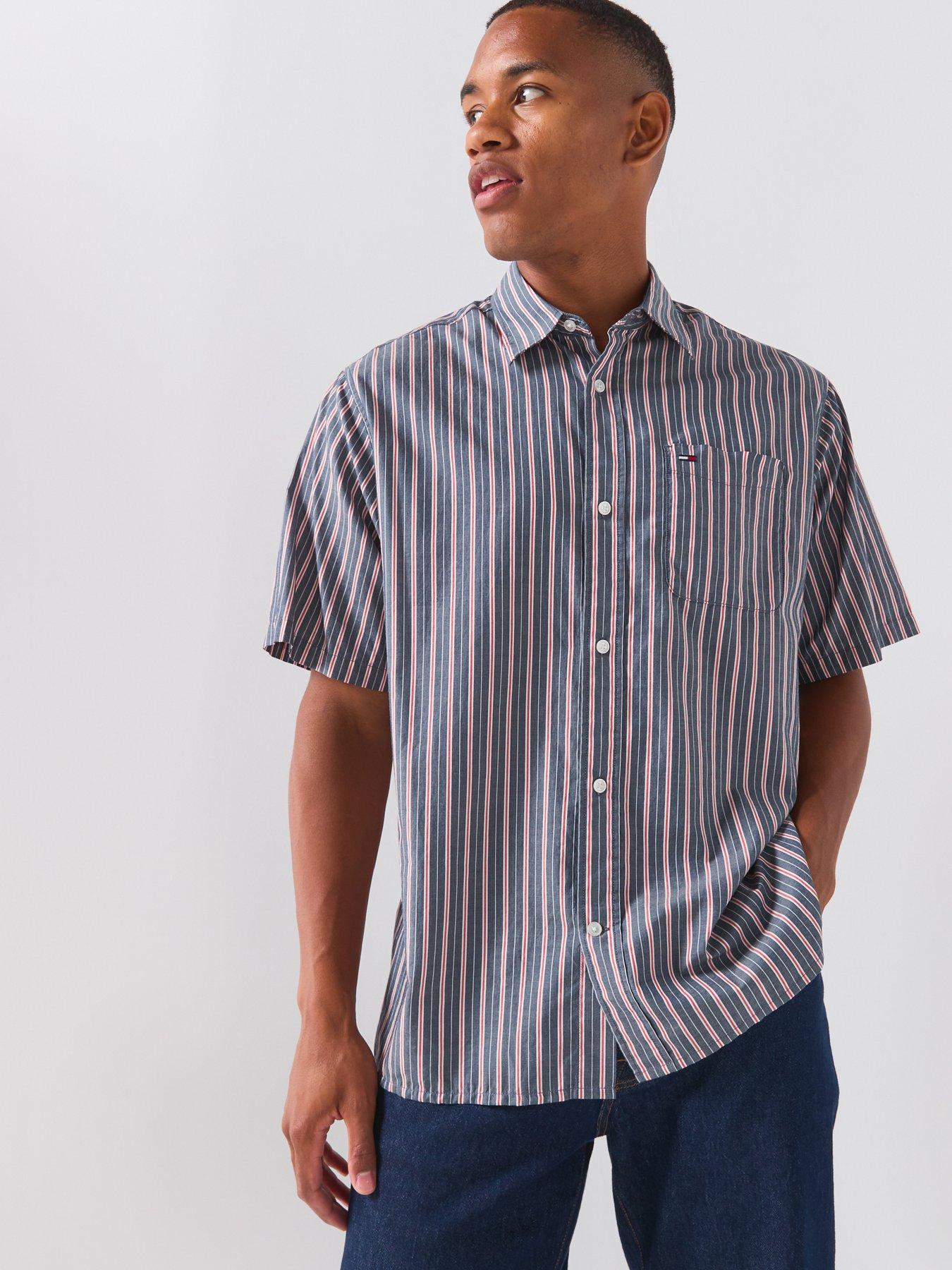 Tommy Jeans Relaced Poplin Stripe Short Sleeve Shirt - Navy