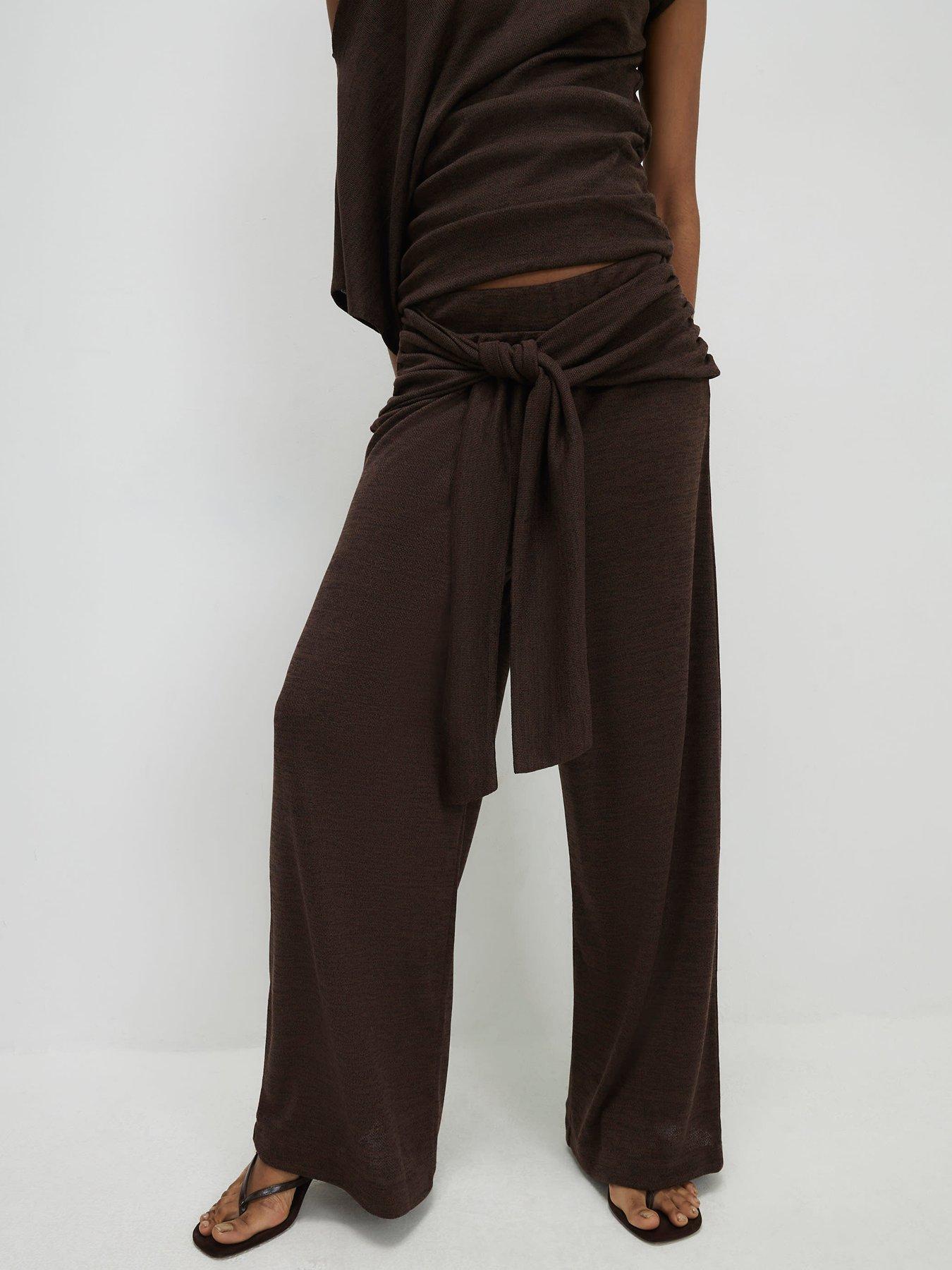River Island Tie Waist Co-ord Trouser - Brown
