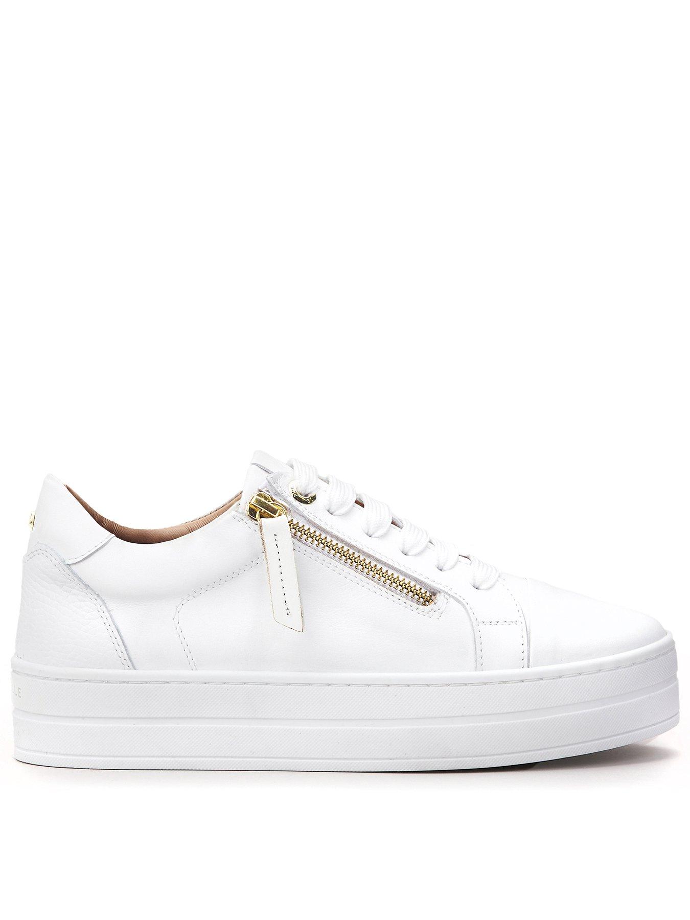 Moda In Pelle Abbee White Leather Slab Sole Lace Up Trainer With Zip