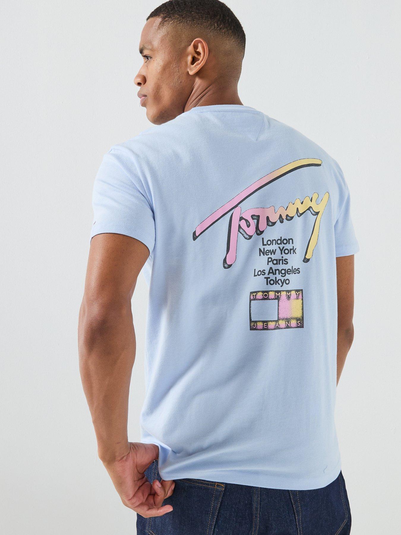 Tommy Jeans City Signature Back Graphic T-Shirt, Light Blue, Size S, Men