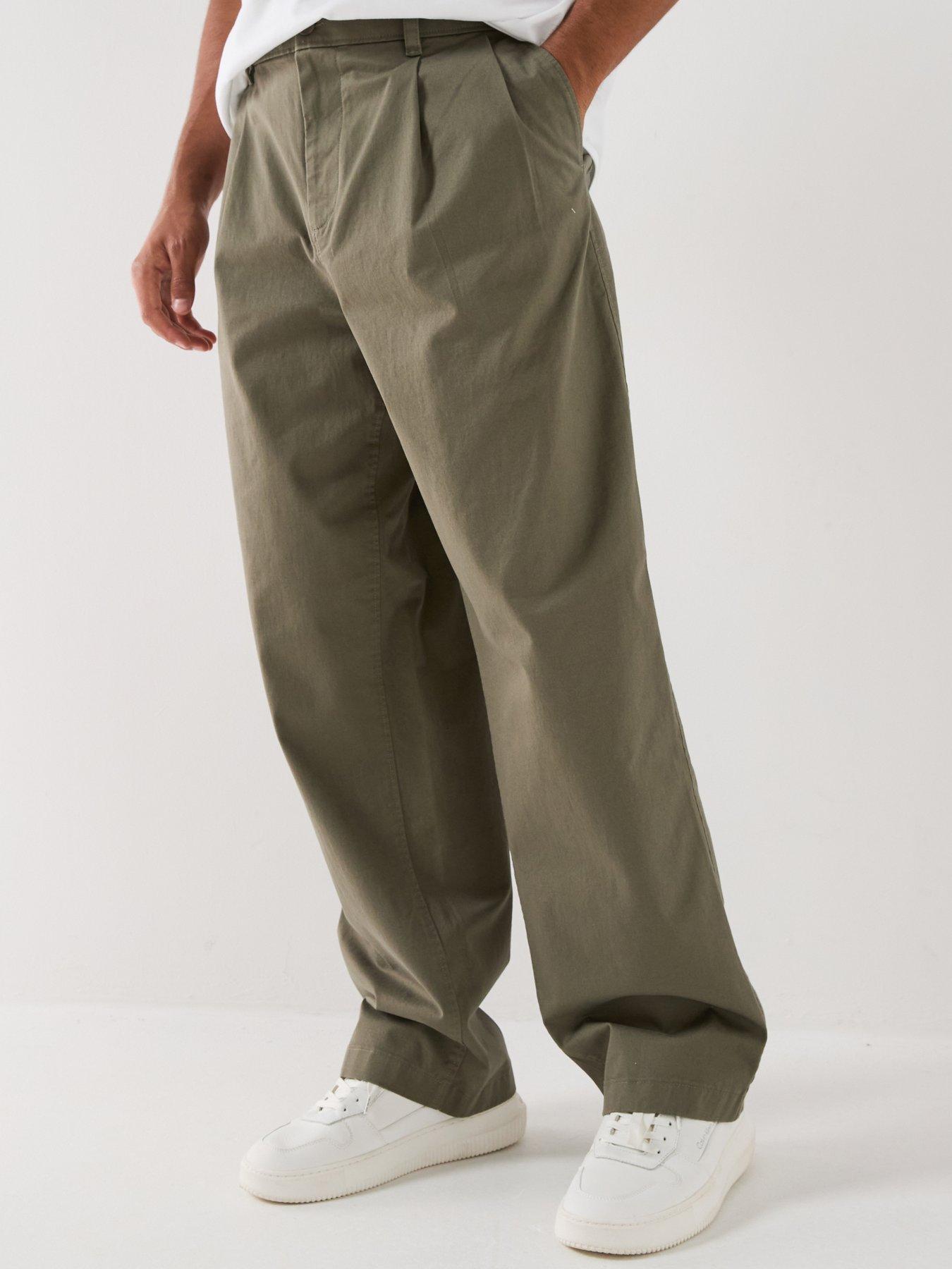 Calvin Klein Jeans Washed Pleated Trousers, Khaki, Size 36, Men