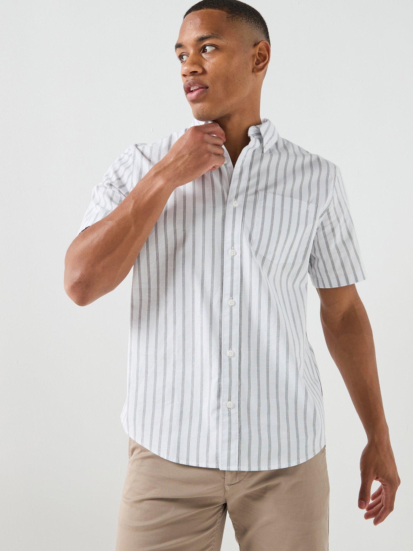 Calvin Klein Jeans Short Sleeve Stripe Oxford Classic Shirt, White, Size L, Men
