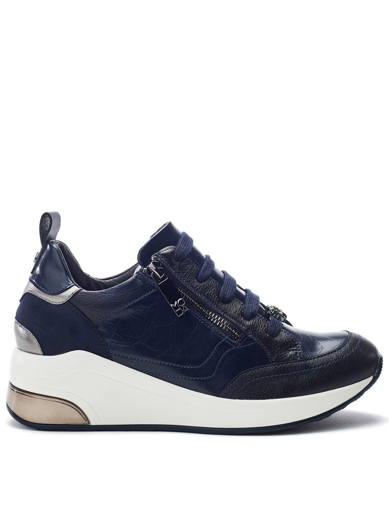 Moda In Pelle Corali Navy Porvair Side Zip Wedge Trainer With Metallic Panels