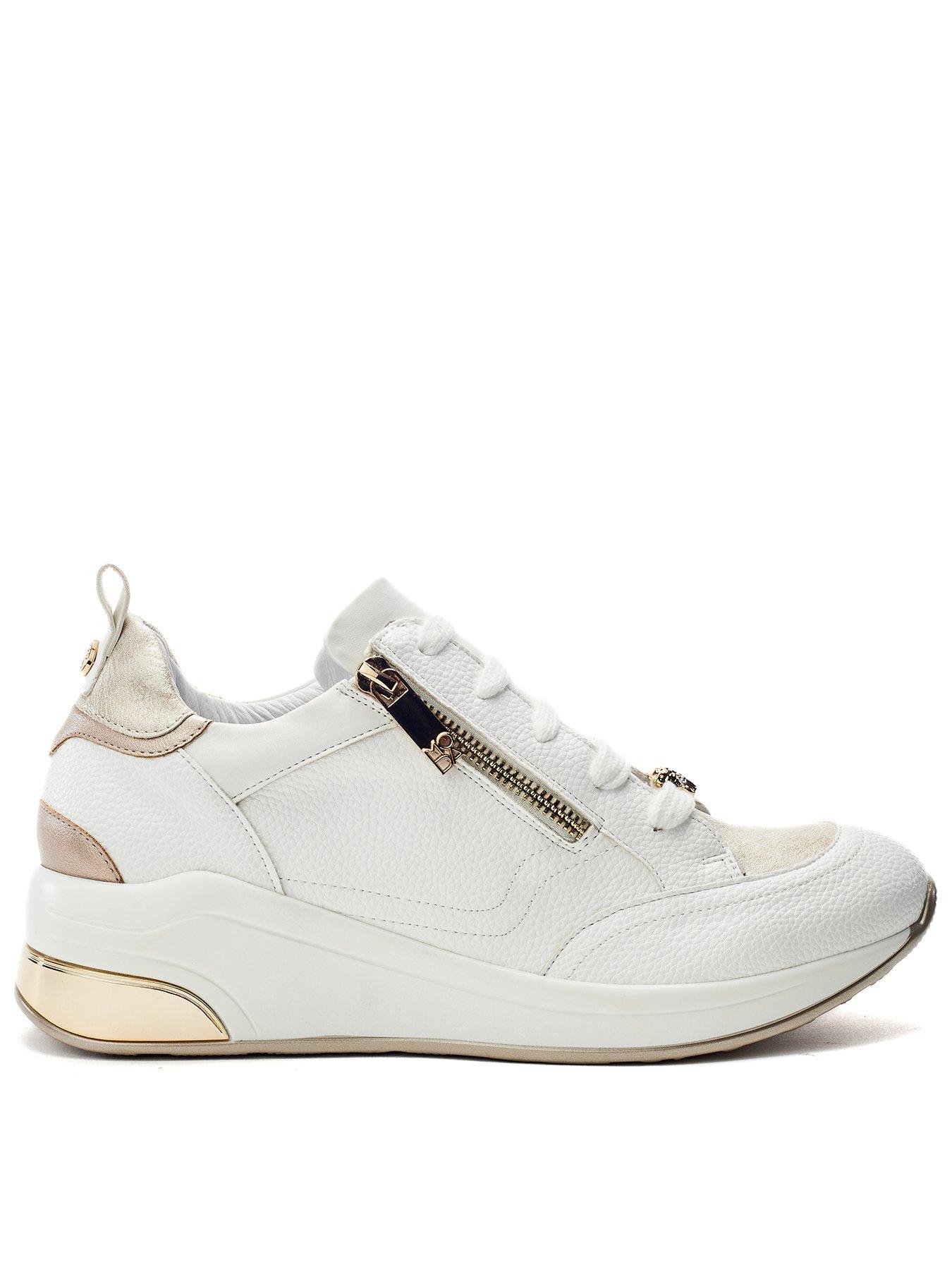 Moda In Pelle Corali White Porvair Side Zip Wedge Trainer With Metallic Panels