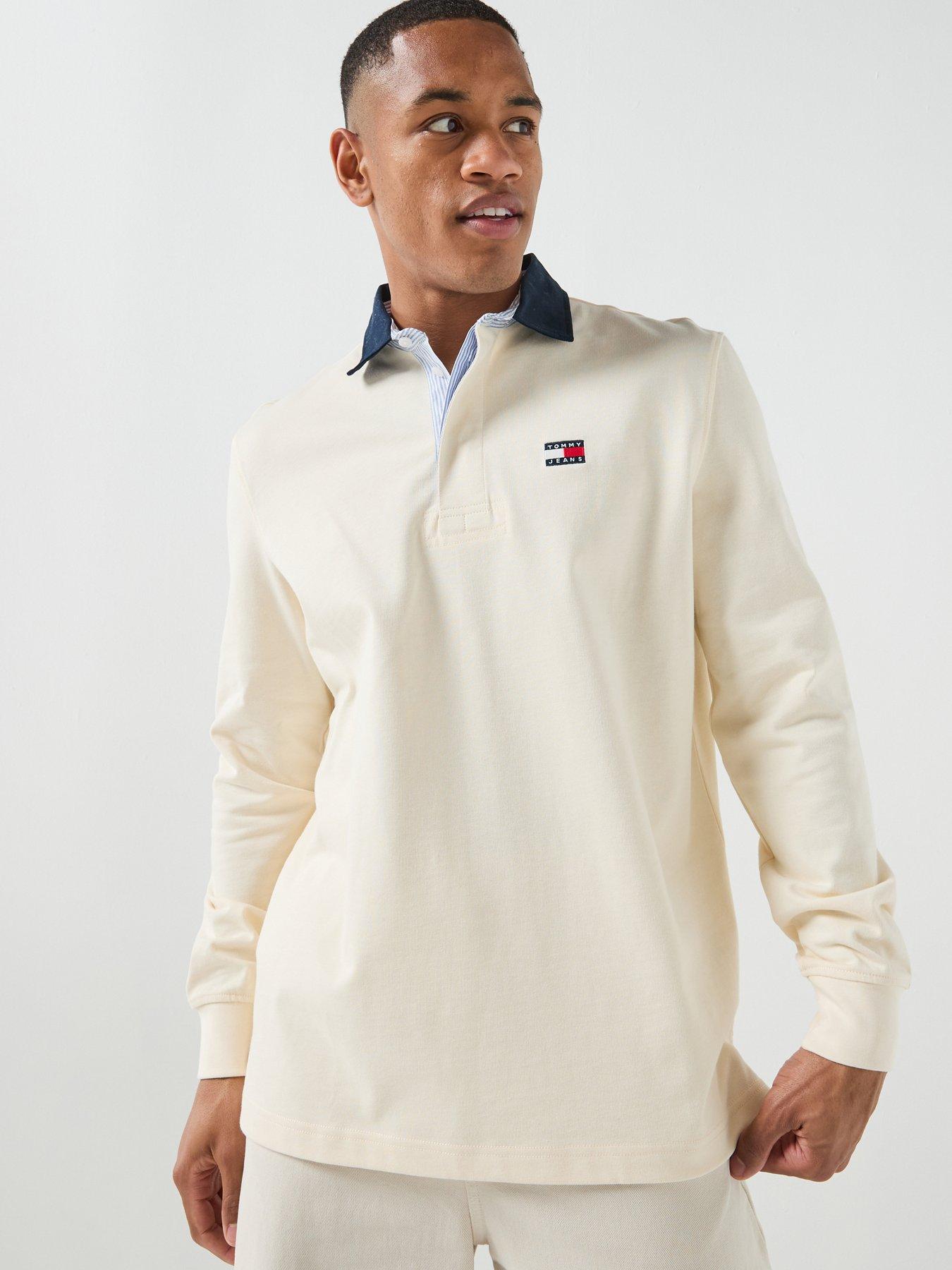 Tommy Jeans Relaxed Fit Badge Rugby Polo Shirt, Off White, Size Xl, Men