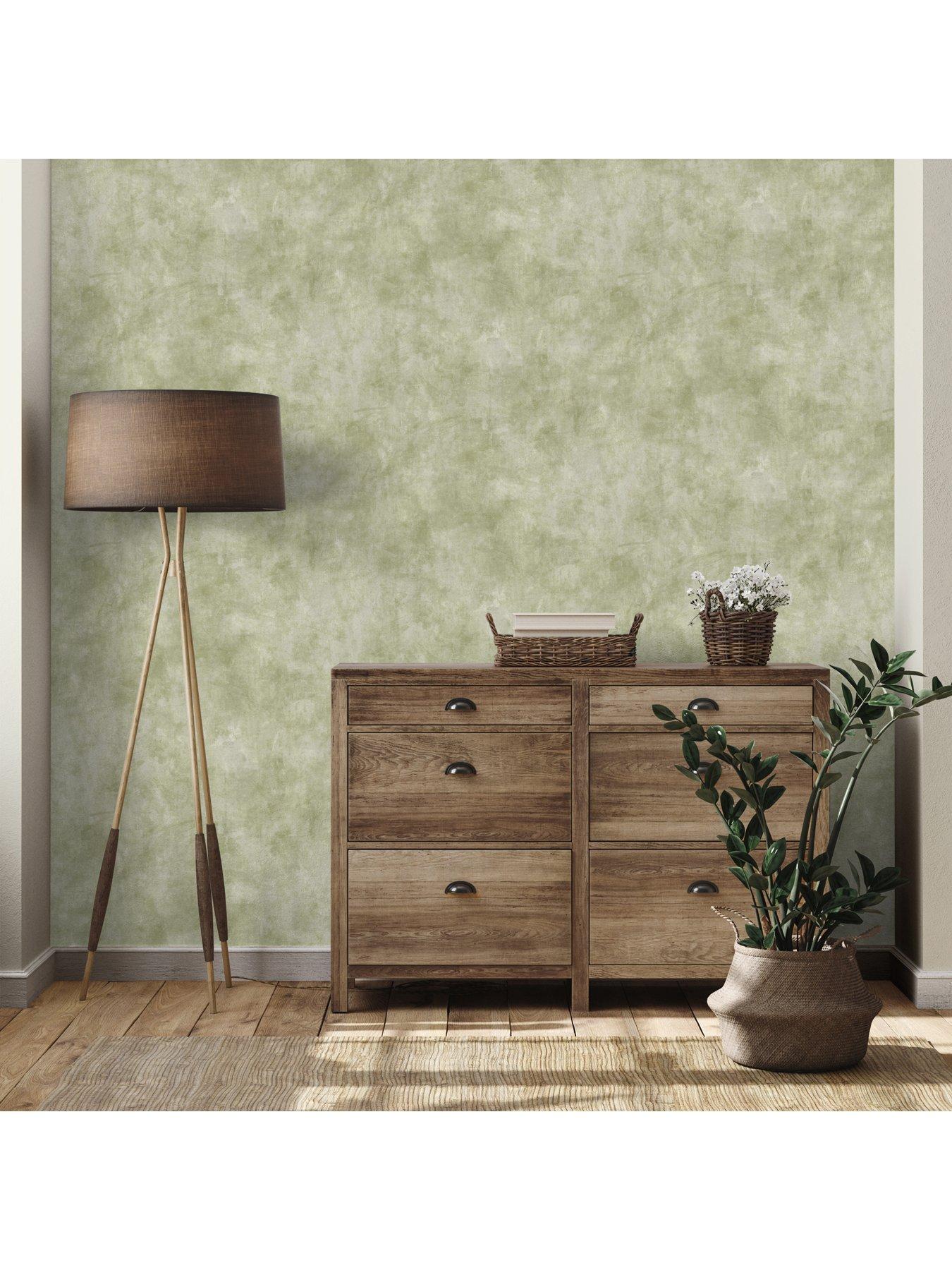 Image 2 of 3 of The Very Collection Limewash Plaster-Boa Green Wallpaper
