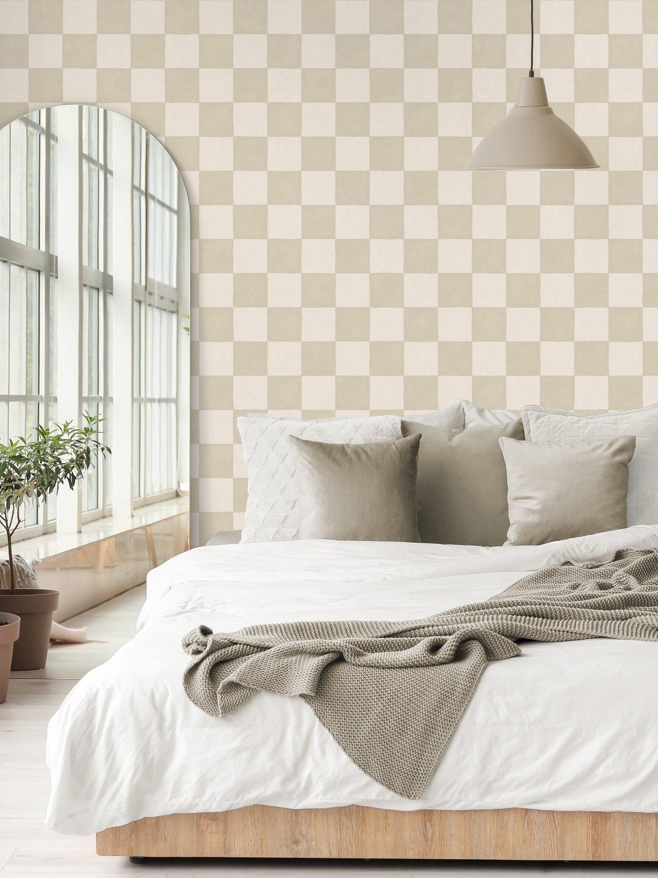 Image 1 of 3 of The Very Collection Checker Square- Natural Wallpaper