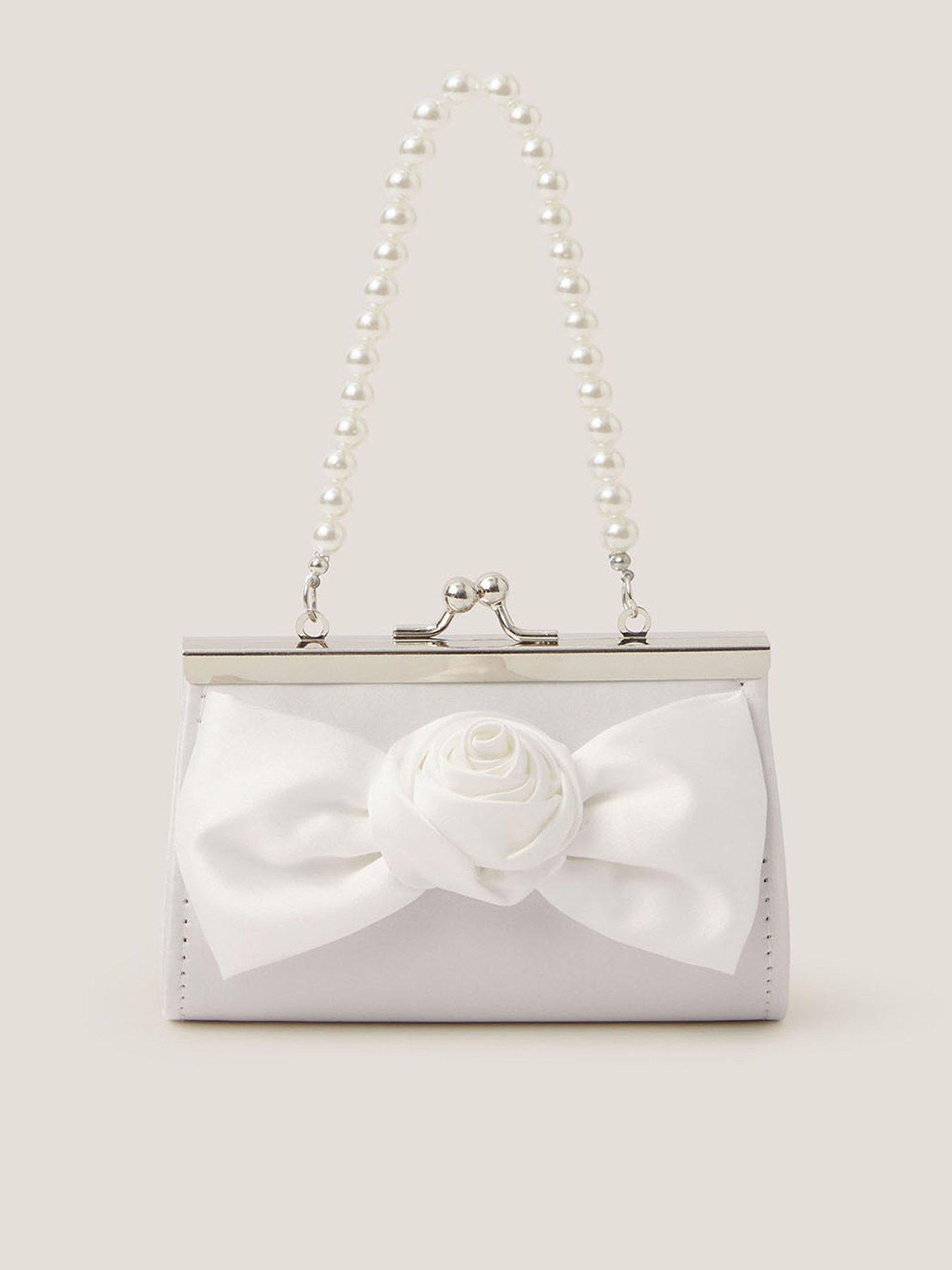 Image 1 of 4 of Monsoon Girls Mini Bridesmaid Rose Bow Bag - Light Cream