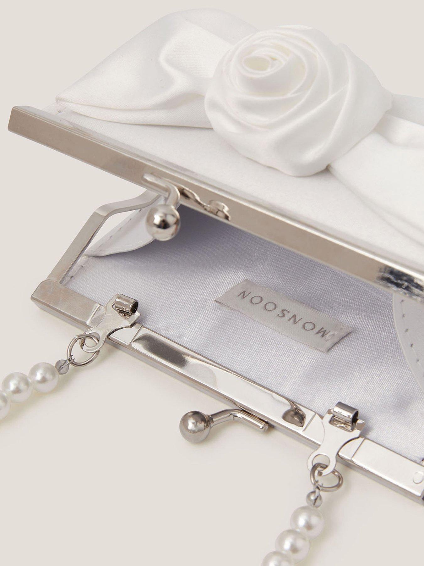 Image 4 of 4 of Monsoon Girls Mini Bridesmaid Rose Bow Bag - Light Cream