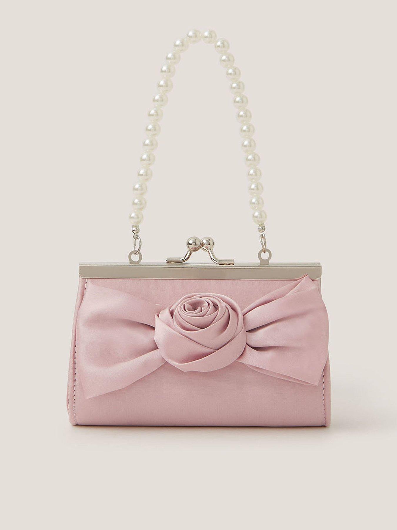Image 1 of 4 of Monsoon Girls Mini Bridesmaid Rose Bow Bag - Light Pink