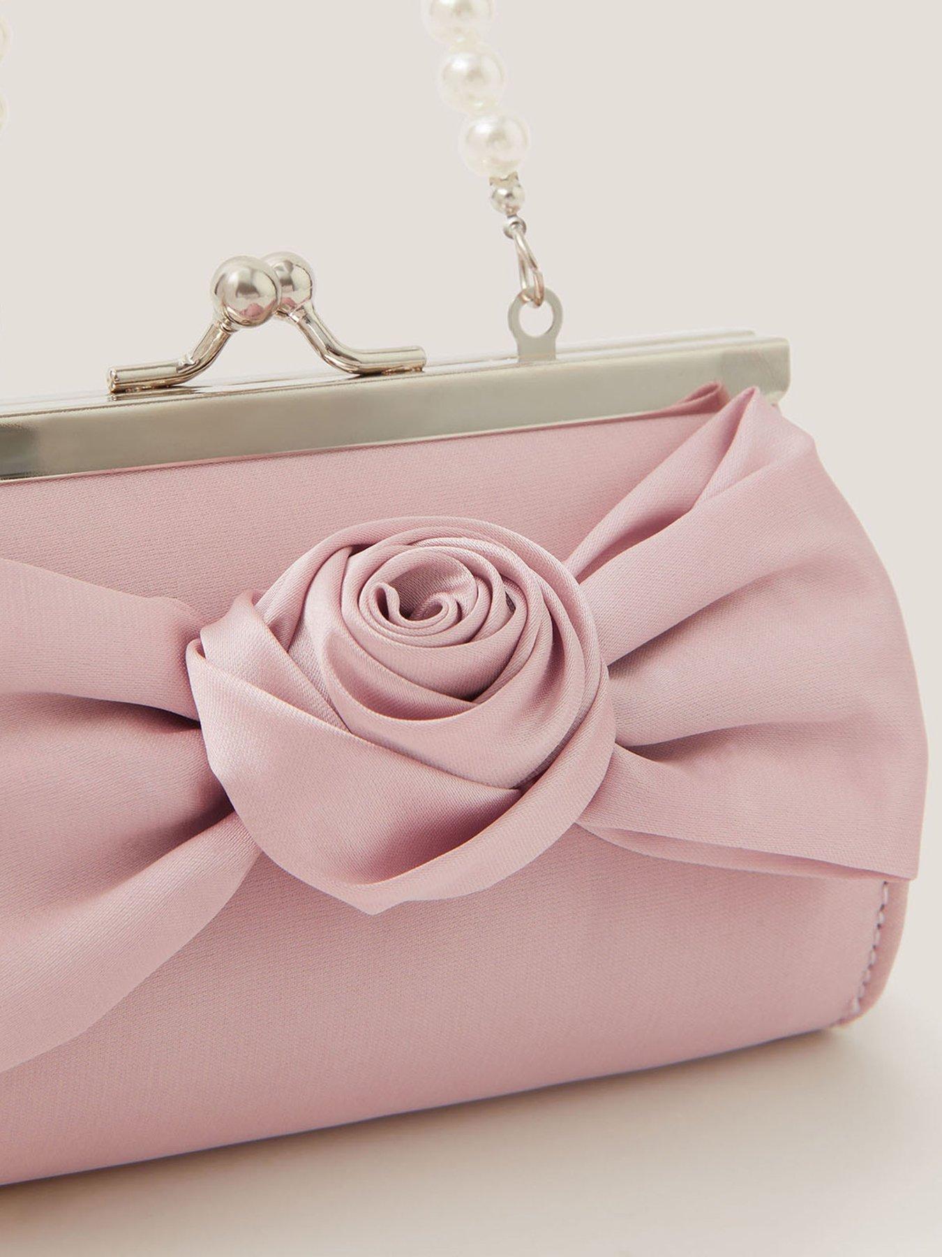 Image 3 of 4 of Monsoon Girls Mini Bridesmaid Rose Bow Bag - Light Pink