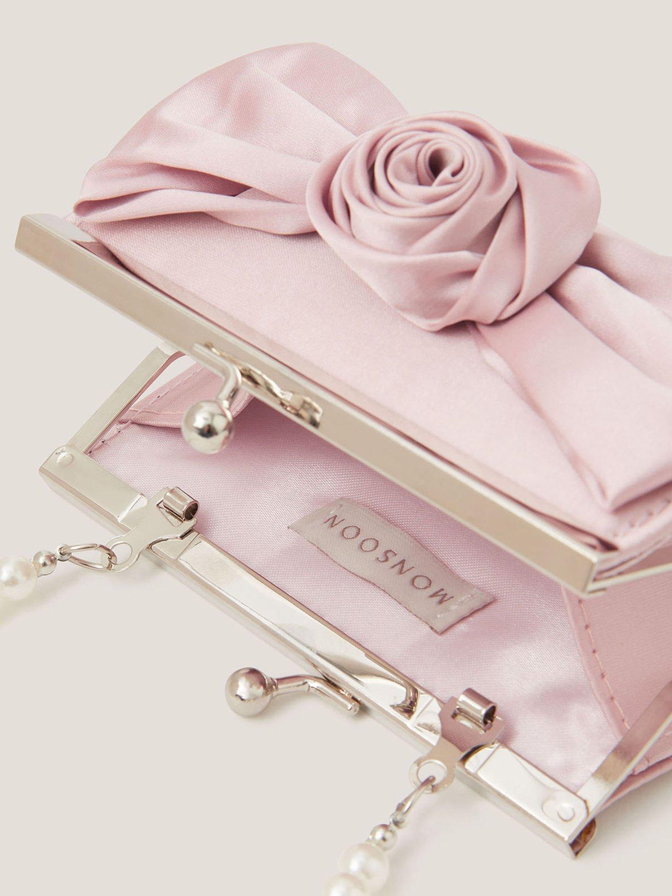 Image 4 of 4 of Monsoon Girls Mini Bridesmaid Rose Bow Bag - Light Pink