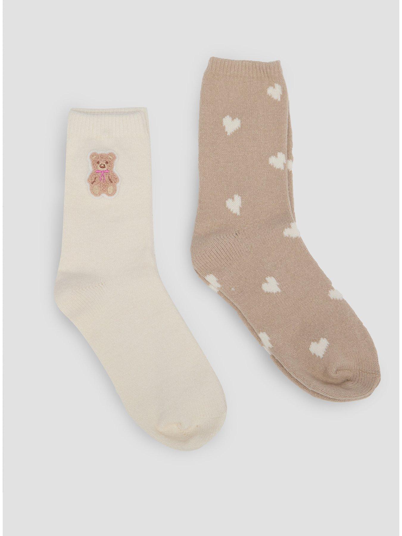 Boux Avenue Teddy Bear 2pk Cosy Sock, Multi, Women