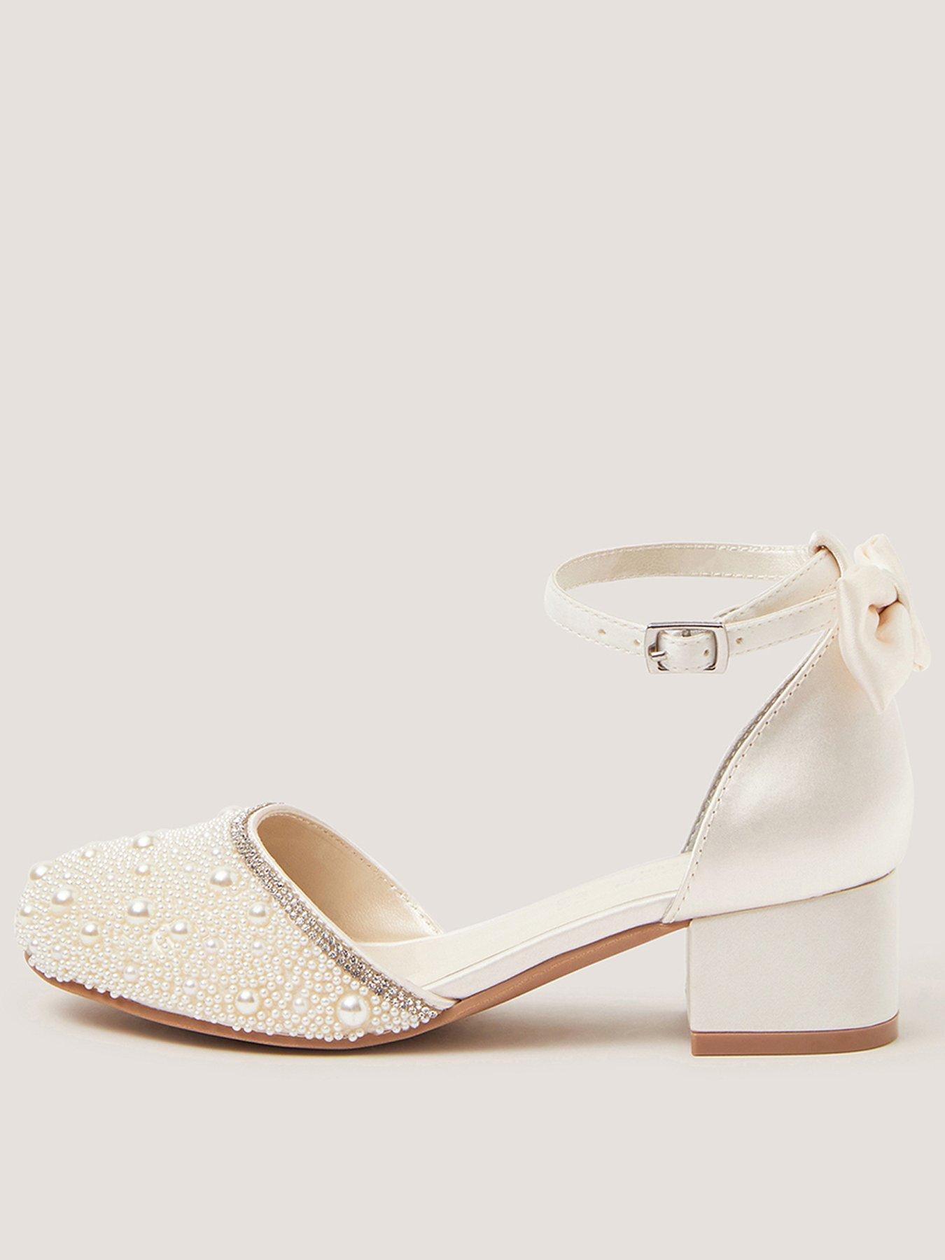 Monsoon Girls Glitzy Pearly Bow 2 Part Shoes - Light Cream