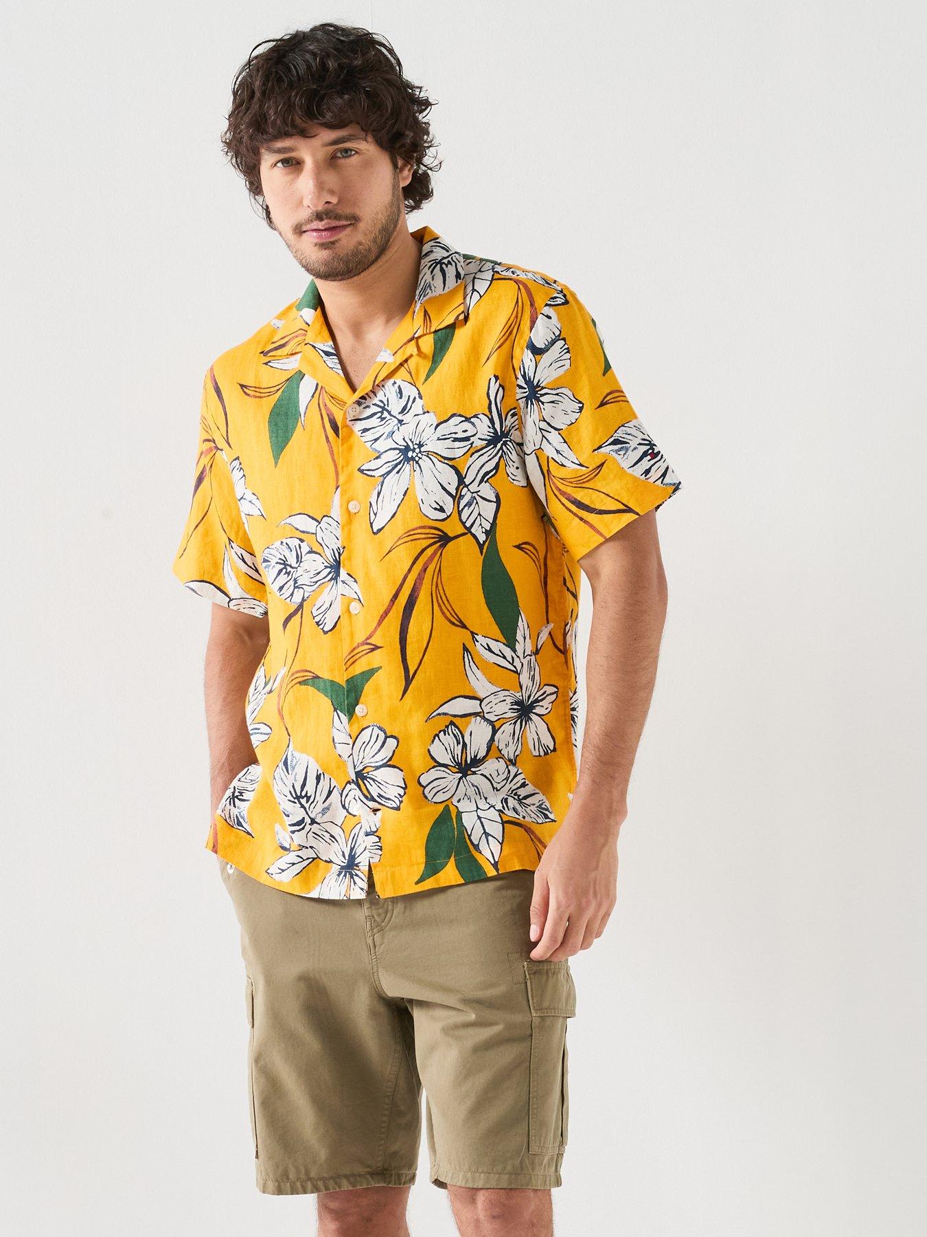 Tommy Hilfiger Linen Printed Short Sleeve Resort Shirt - White