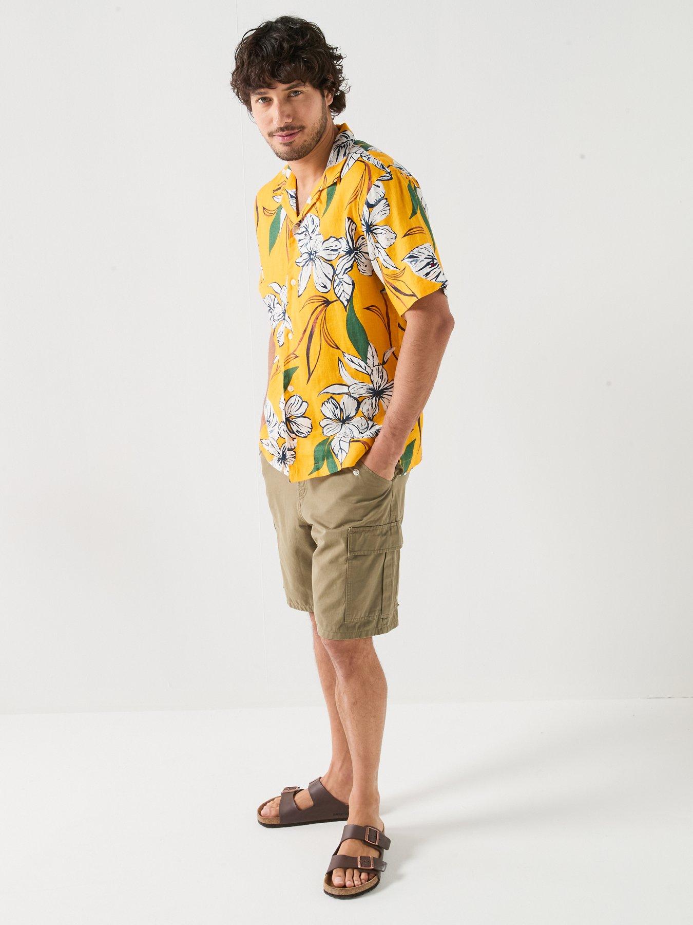 Image 3 of 6 of Tommy Hilfiger Linen Printed Short Sleeve Resort Shirt - White