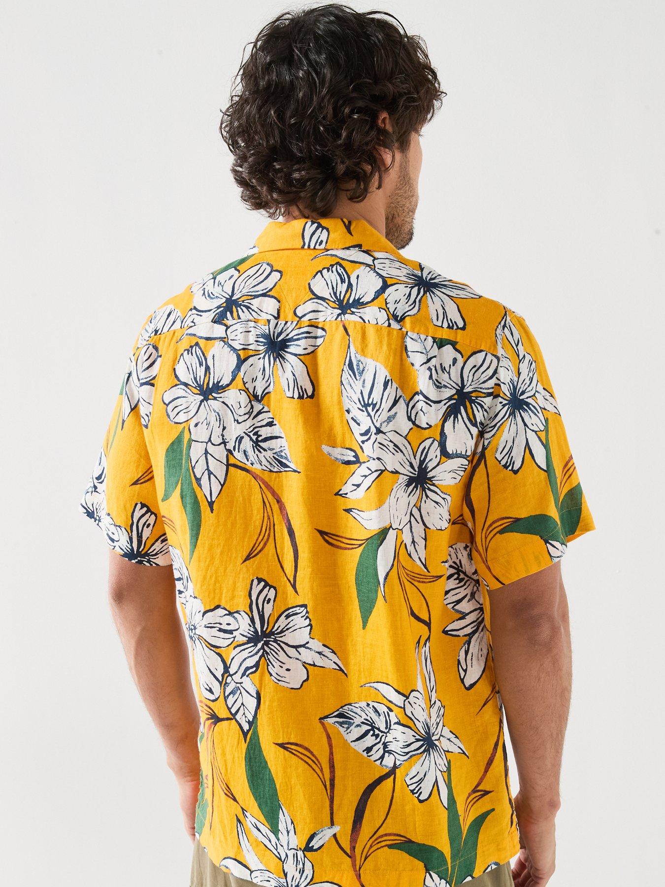 Image 6 of 6 of Tommy Hilfiger Linen Printed Short Sleeve Resort Shirt - White