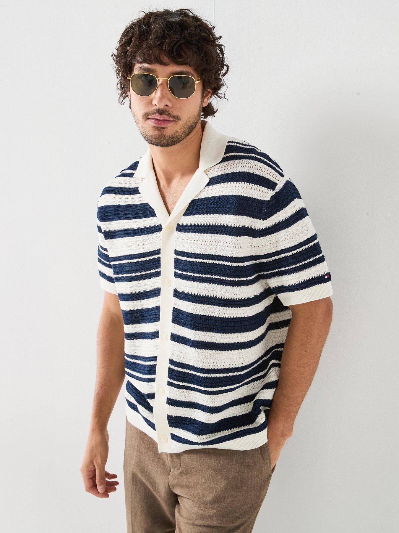 Image 1 of 6 of Tommy Hilfiger Breton Stripe Knitted Shirt - Blue
