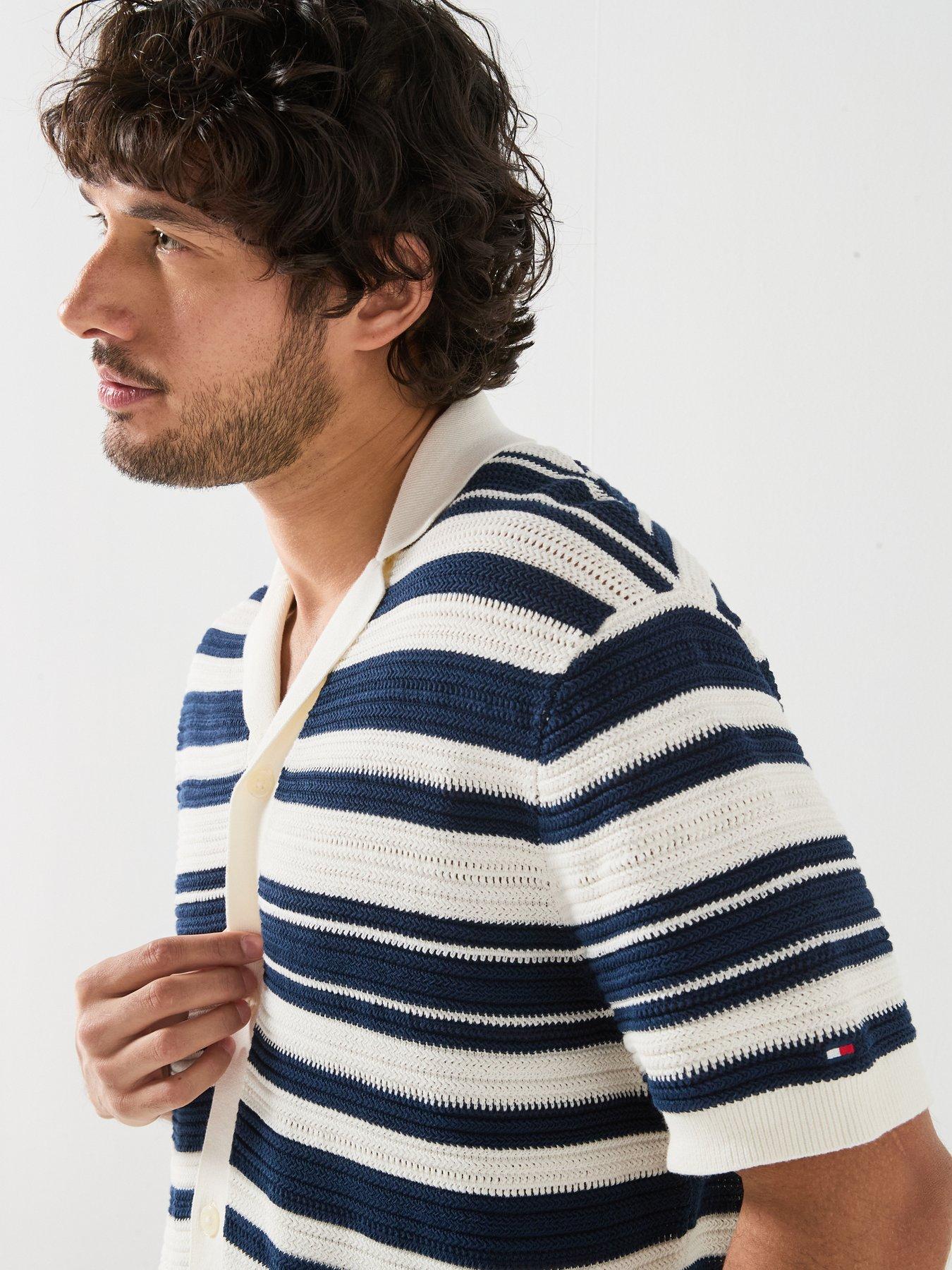 Image 4 of 6 of Tommy Hilfiger Breton Stripe Knitted Shirt - Blue