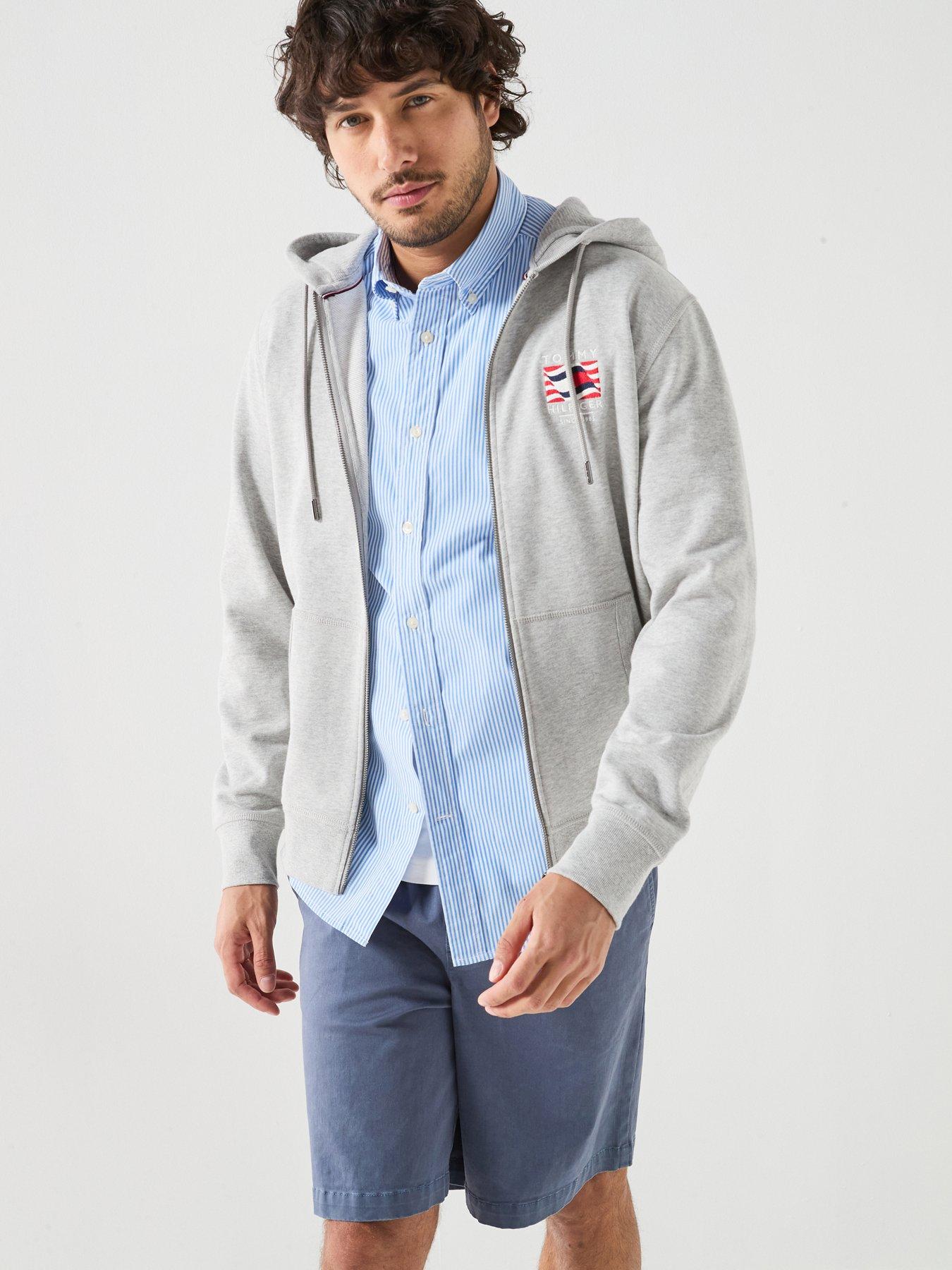 Tommy Hilfiger Americana Flag Logo Zip Through Hoodie - Light Grey