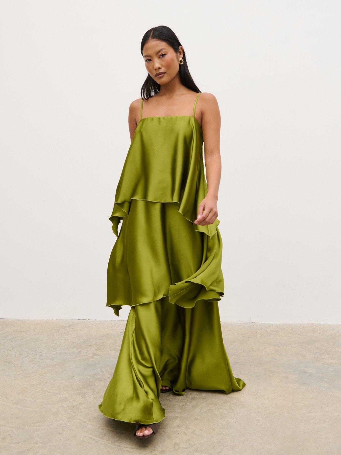 tarragon green dress Reformation Anaiis Silk Dress in Tarragon by Reformation