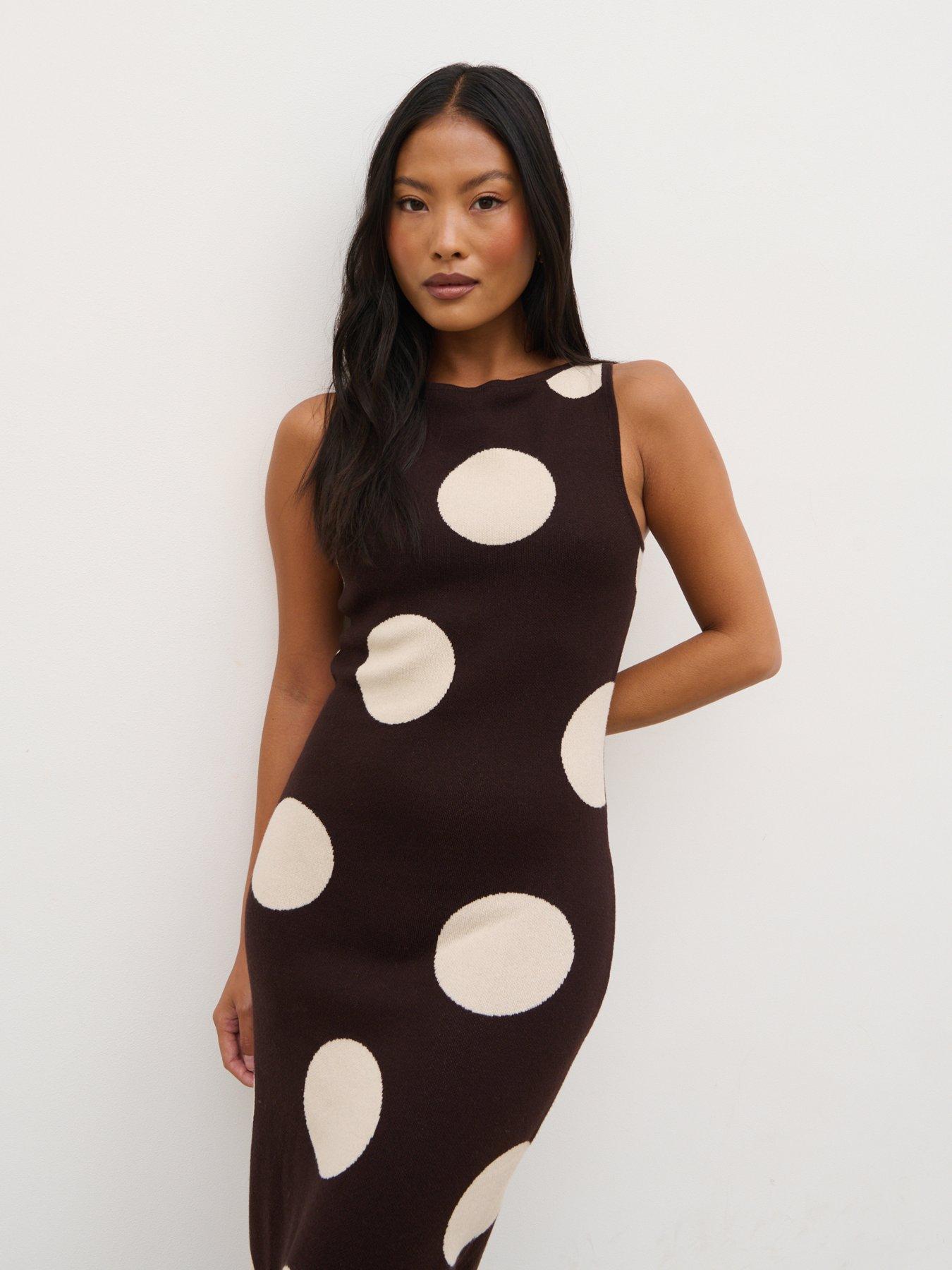 Pretty Lavish Sarover Polka Maxi Knit Dress - Chocolate and Cream