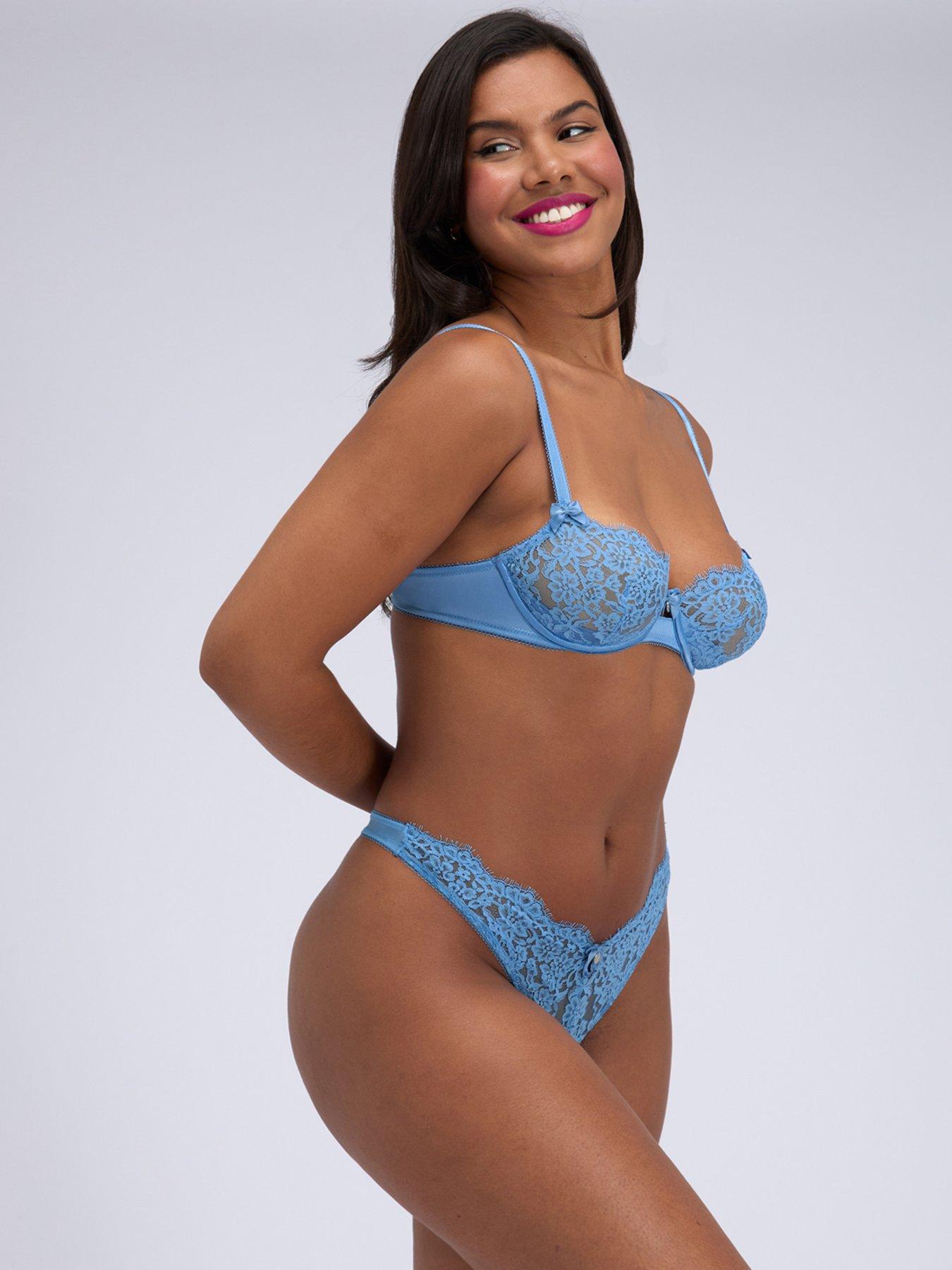 Image 4 of 4 of Boux Avenue Maeva Lace Thong - Cornflower