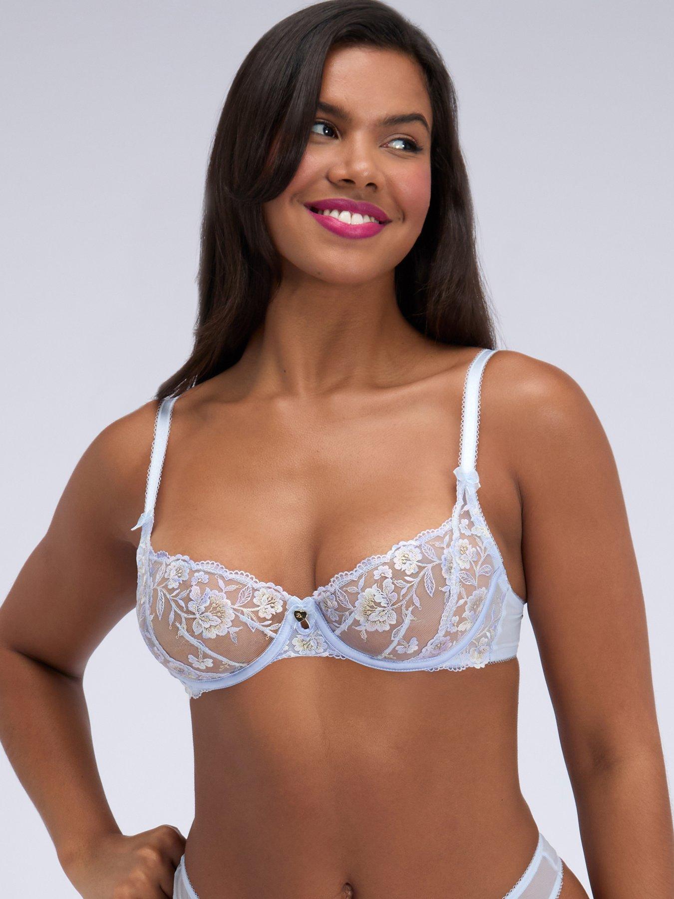 Boux Avenue Opal Embroidered Balconette Bra, Blue, Size 34E, Women