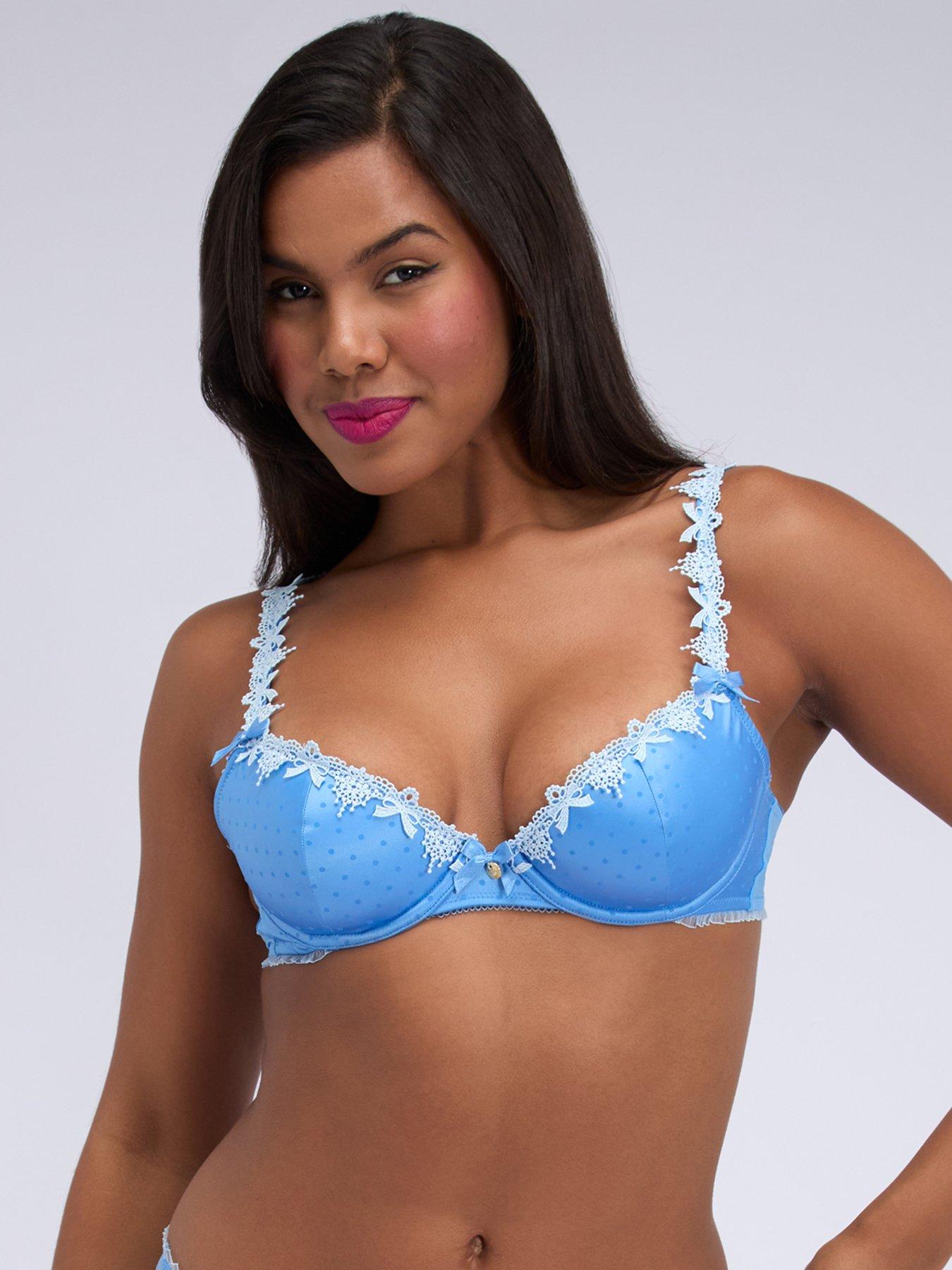Boux Avenue Lark Satin Plunge Bra - Cornflower