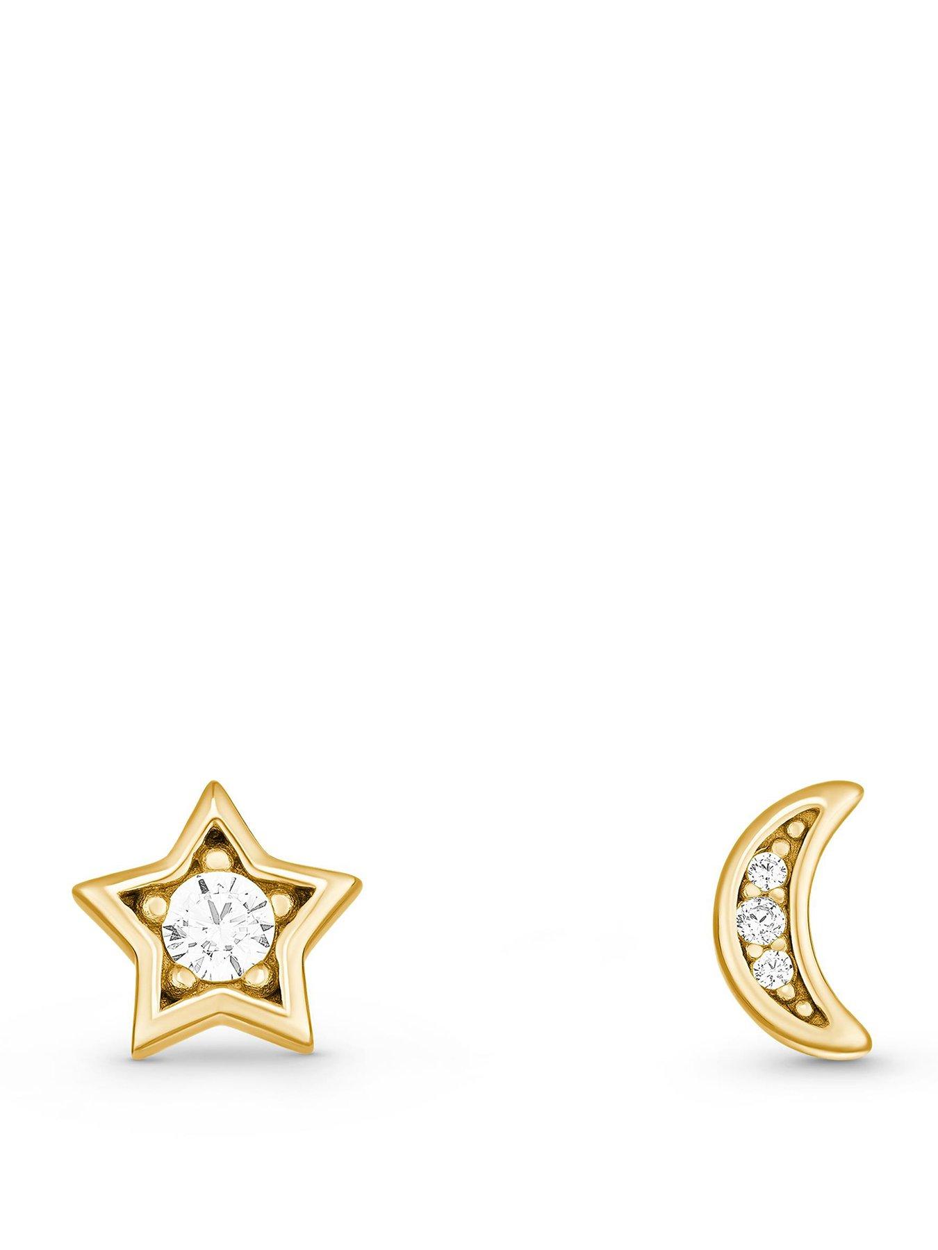 Beaverbrooks Yellow Gold Plated Cubic Zirconia Celestial Moon and Star Stud Earrings