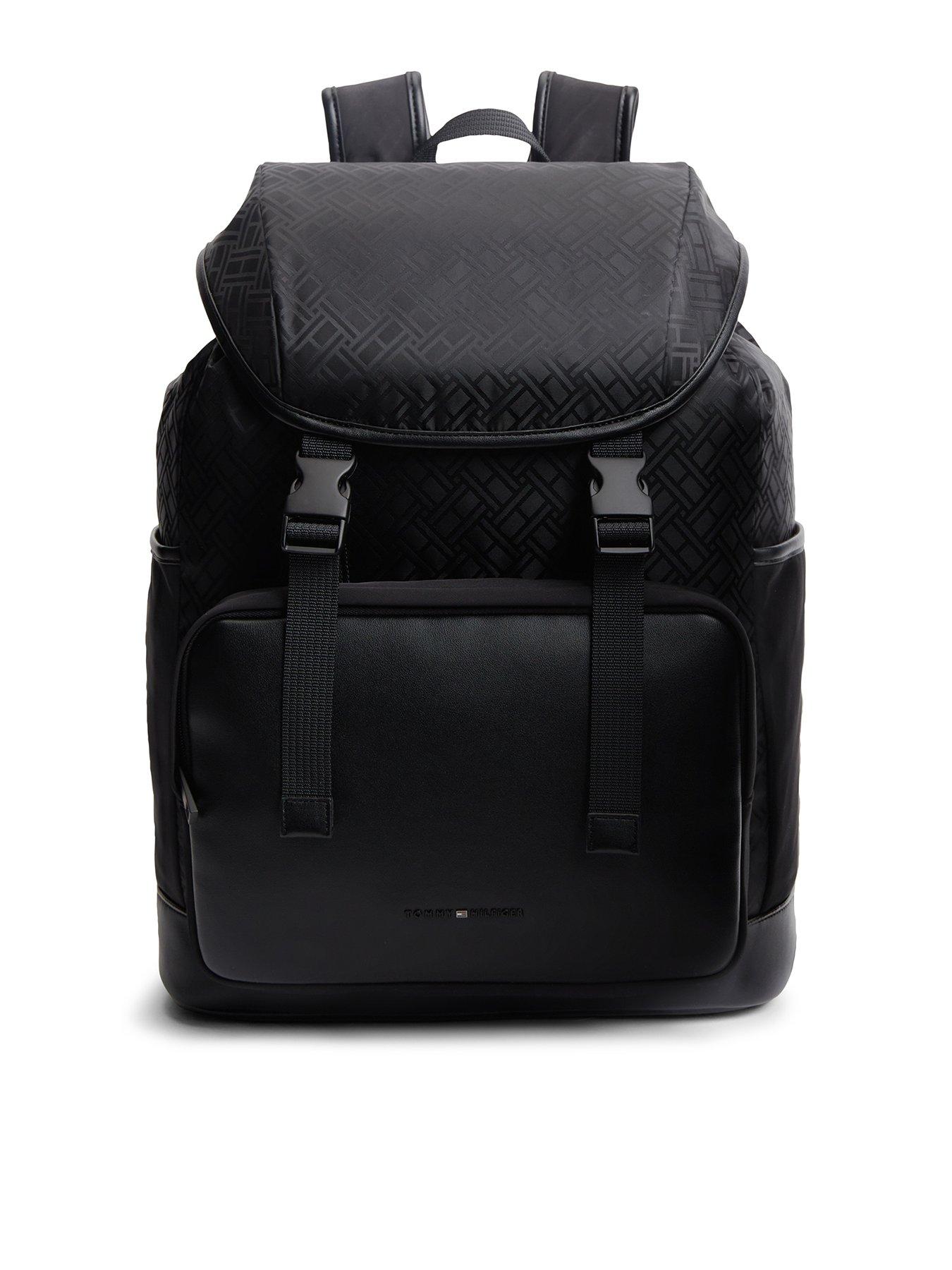 Tommy Hilfiger Nylon Jacquard Flap Backpack, Black, Men