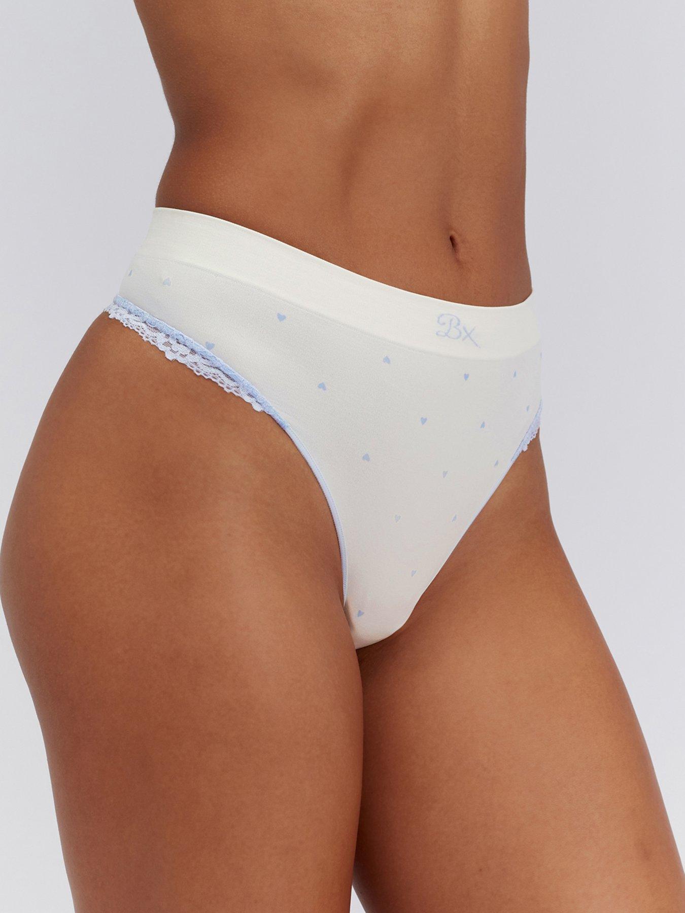 Image 5 of 6 of Boux Avenue Heart Lace Seamless Thong - Ivory Mix