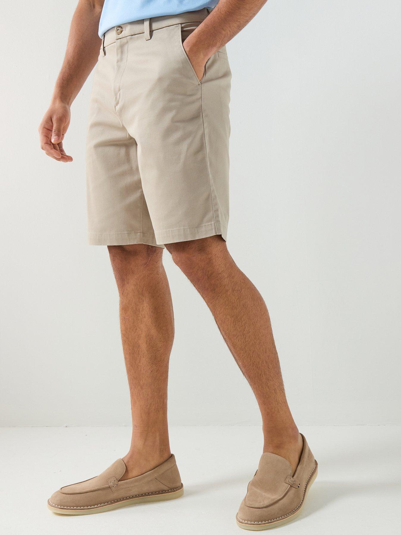 Calvin Klein Straight Fit Refined Cotton Stretch Chino Shorts, Beige, Size 32, Men