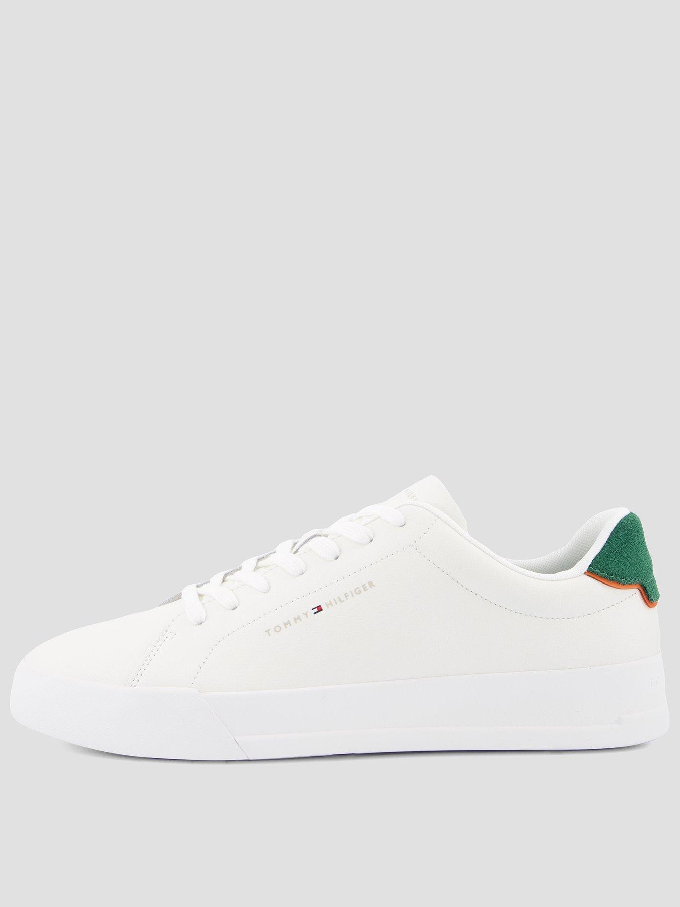 Tommy Hilfiger Leather Court Sneakers, White/Green, Size 43, Men