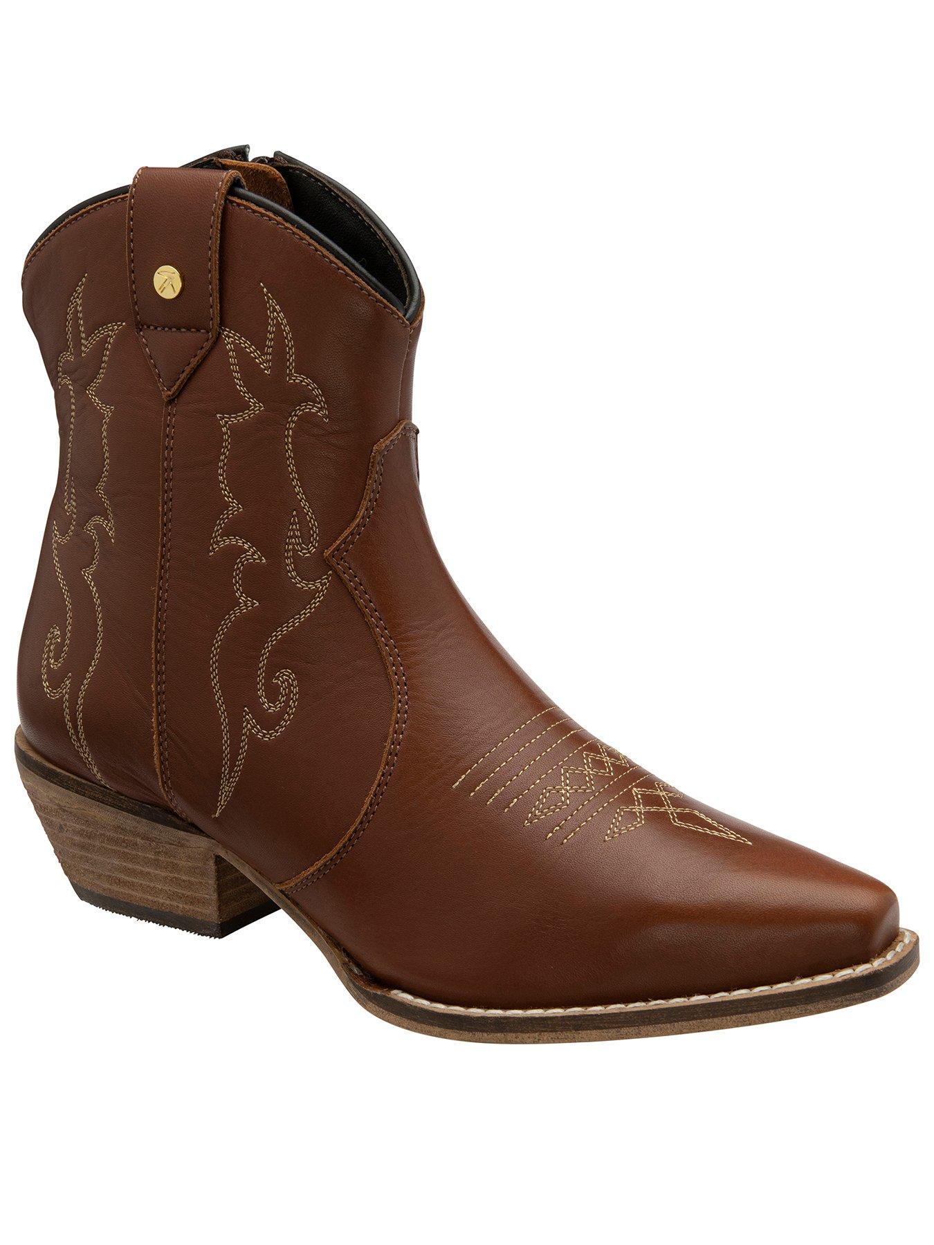 Ravel Hayton Leather Cowboy Ankle Boot, Brown, Size 4, Women