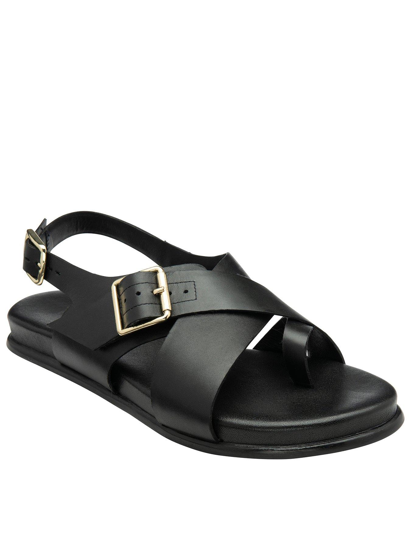 Ravel Ridley Leather Crossover Buckle Sandal, Black, Size 7, Women