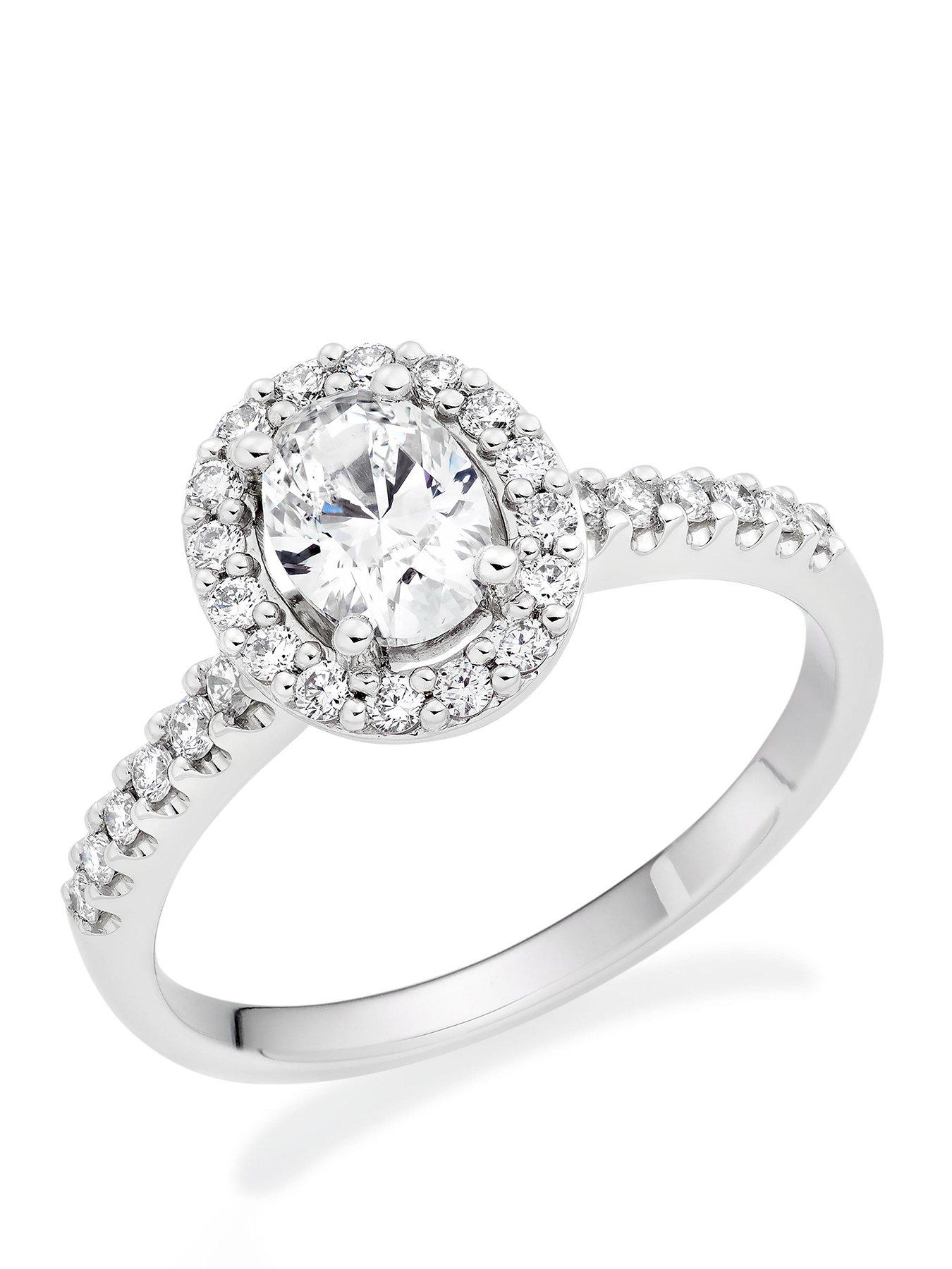 Image 1 of 6 of Beaverbrooks Platinum Diamond Oval Cut Halo Ring