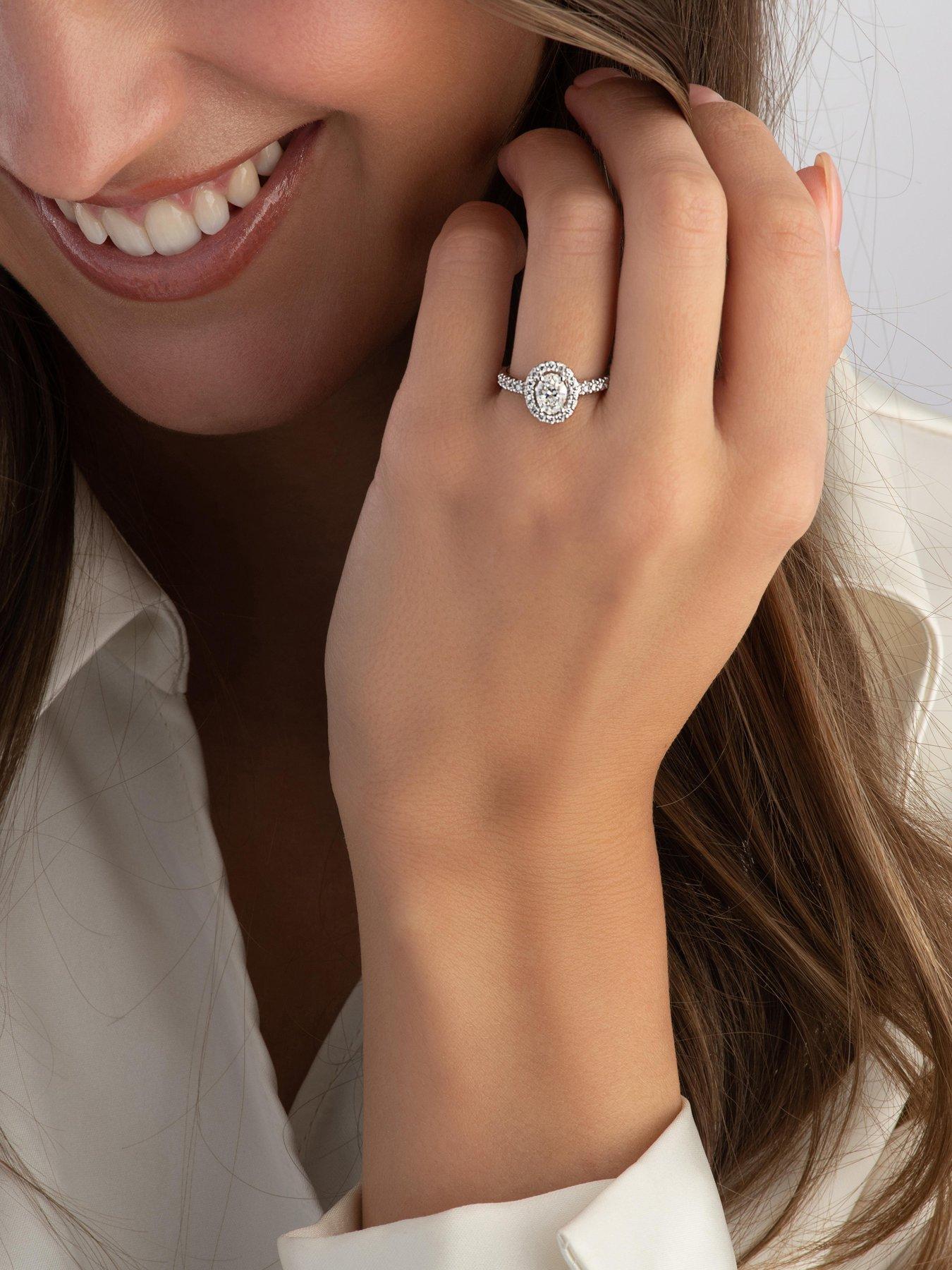Image 4 of 6 of Beaverbrooks Platinum Diamond Oval Cut Halo Ring