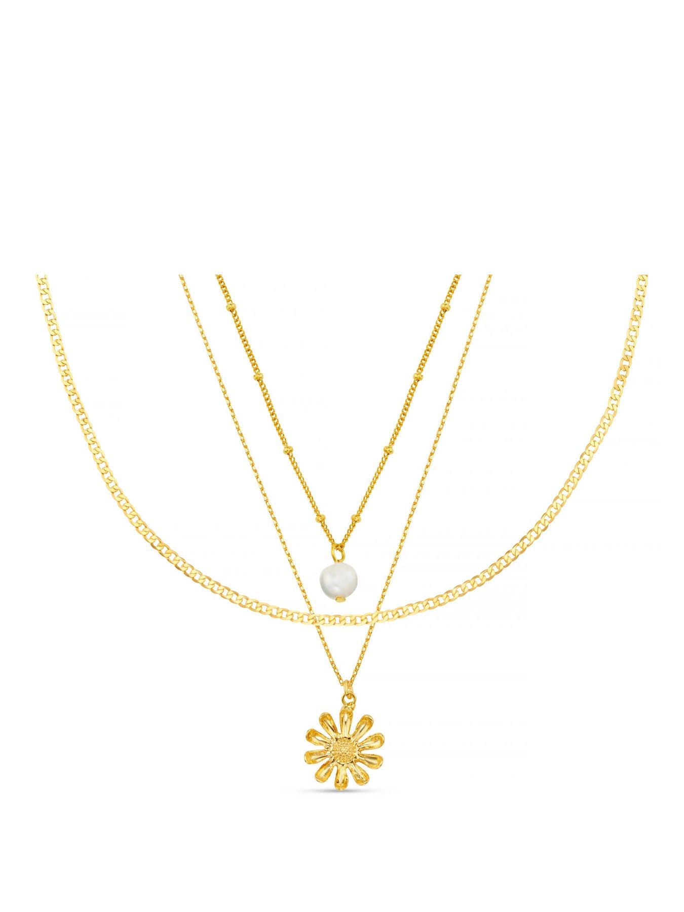 Orelia Pearl & Daisy 3 Row Necklace