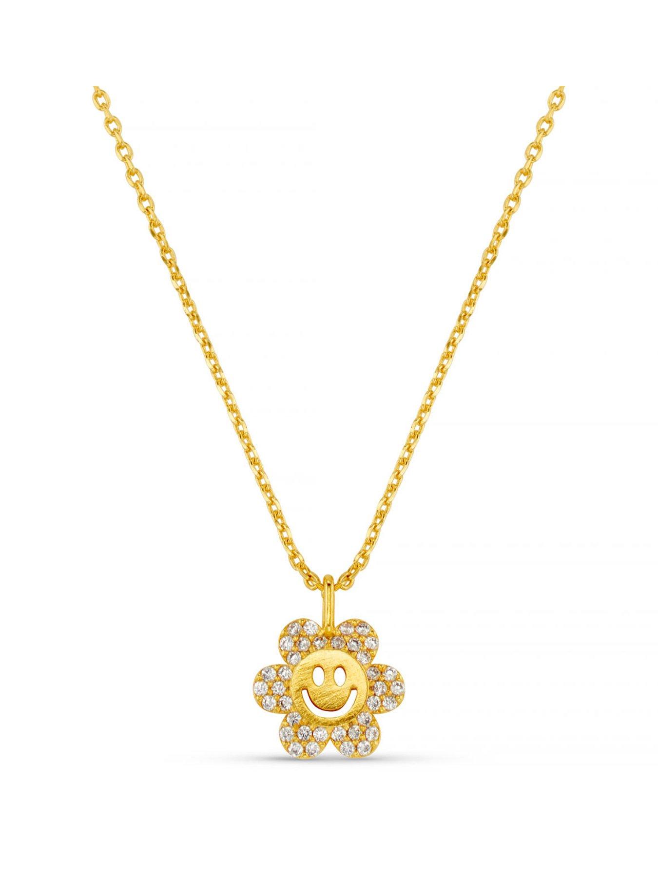 Orelia Smiley Pave Flower Charm Necklace