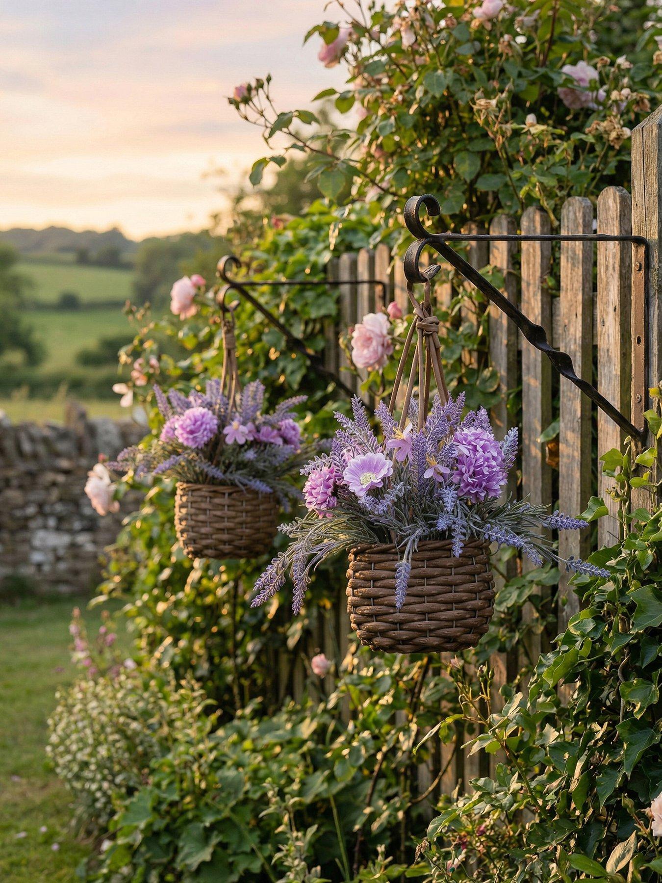 Scottish Everlasting Set Of 2 Lilac Hanging Baskets