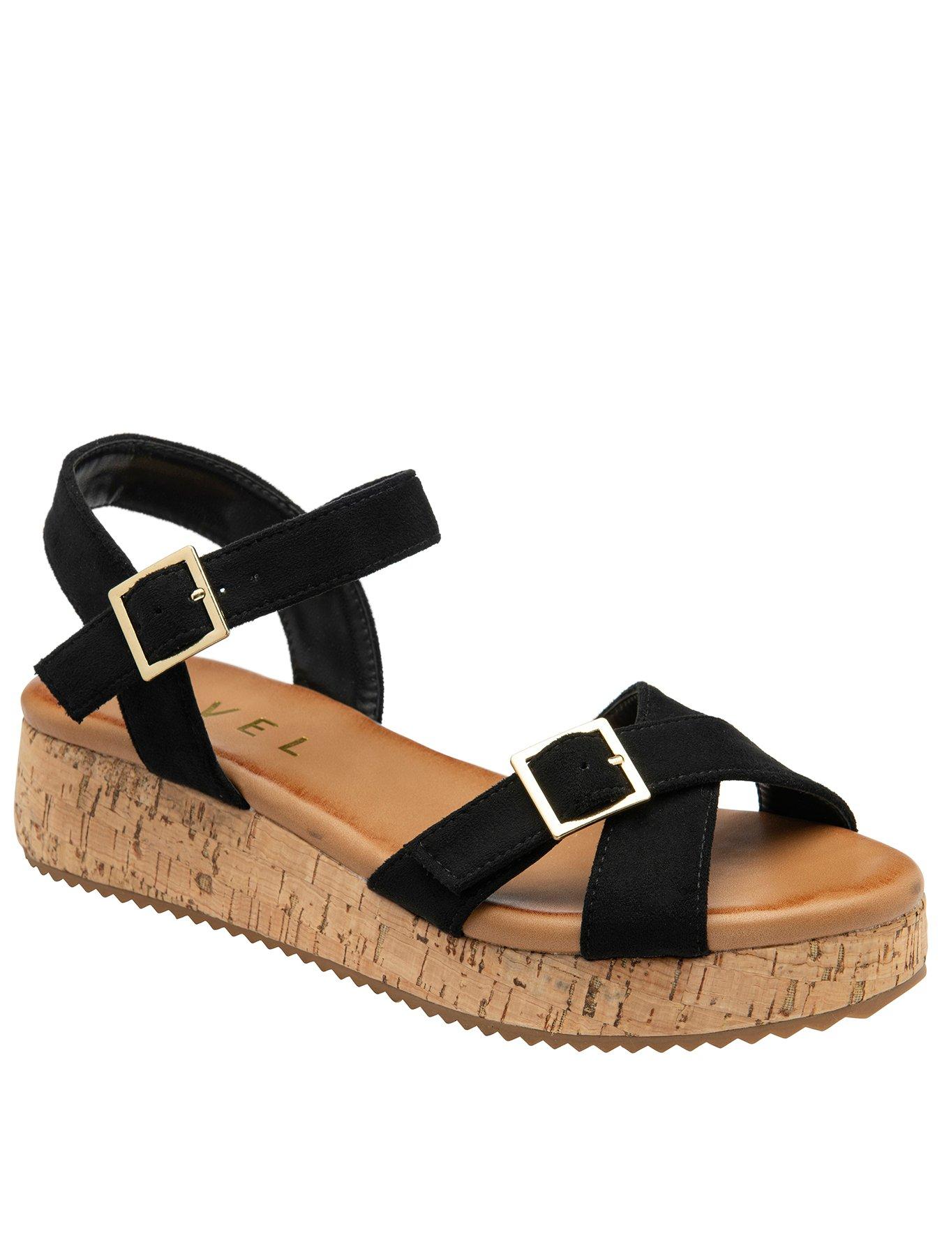Ravel Eals Ankle Strap Wedge, Black, Size 8, Women