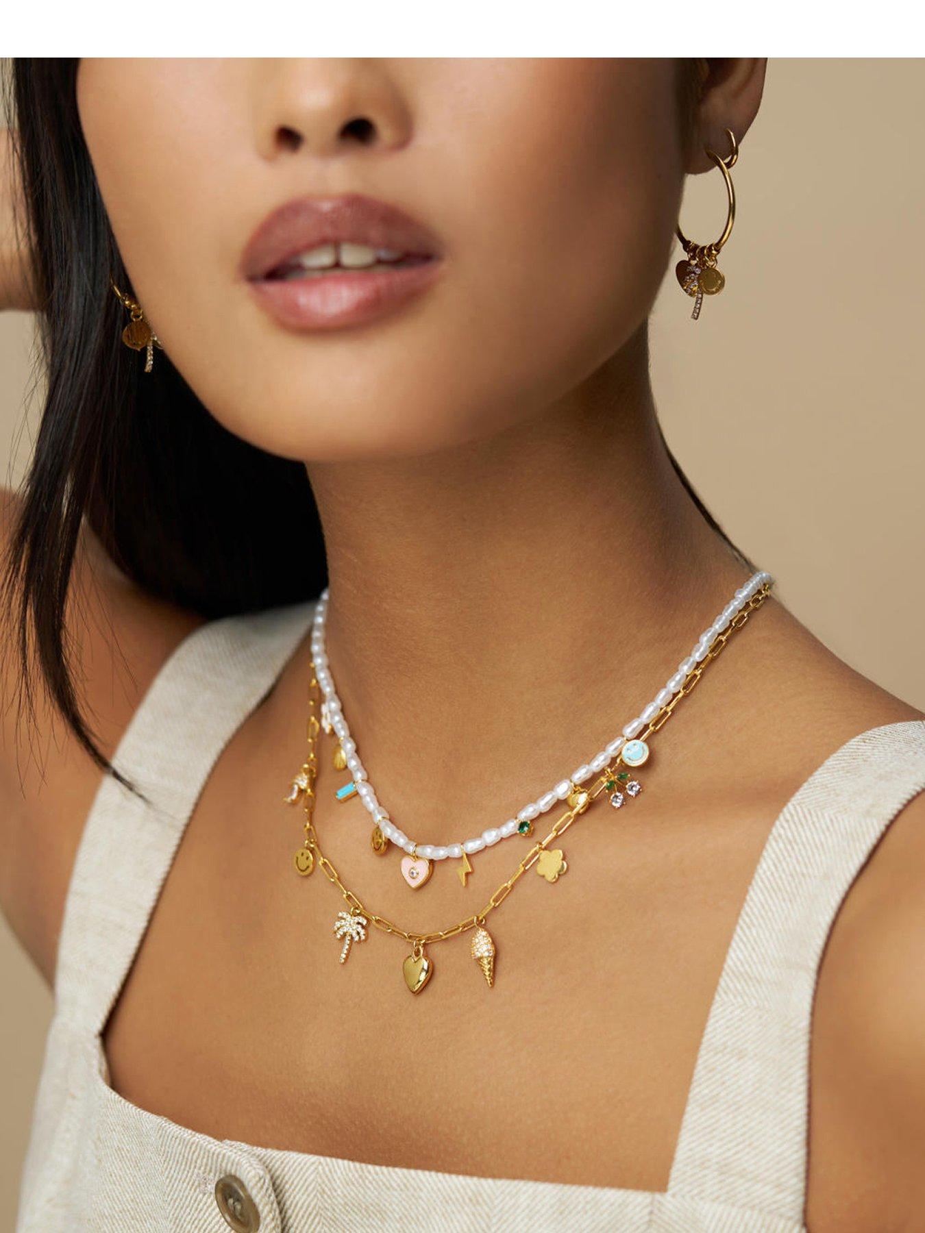 Orelia Mixed Eclectic Pave Charm Necklace