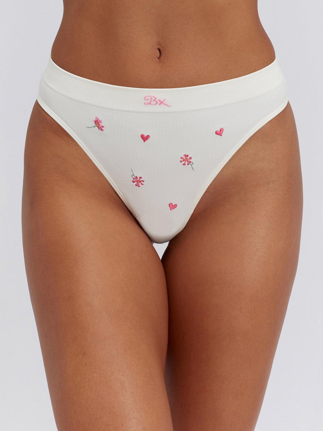 Boux Avenue Floral Emb Seamless Thong - Ivory Mix